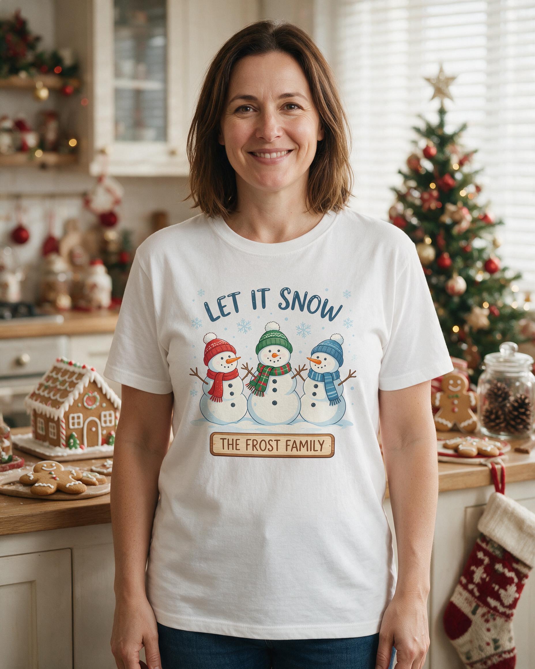 Let It Snow Snowman Family Personalized Shirt — White