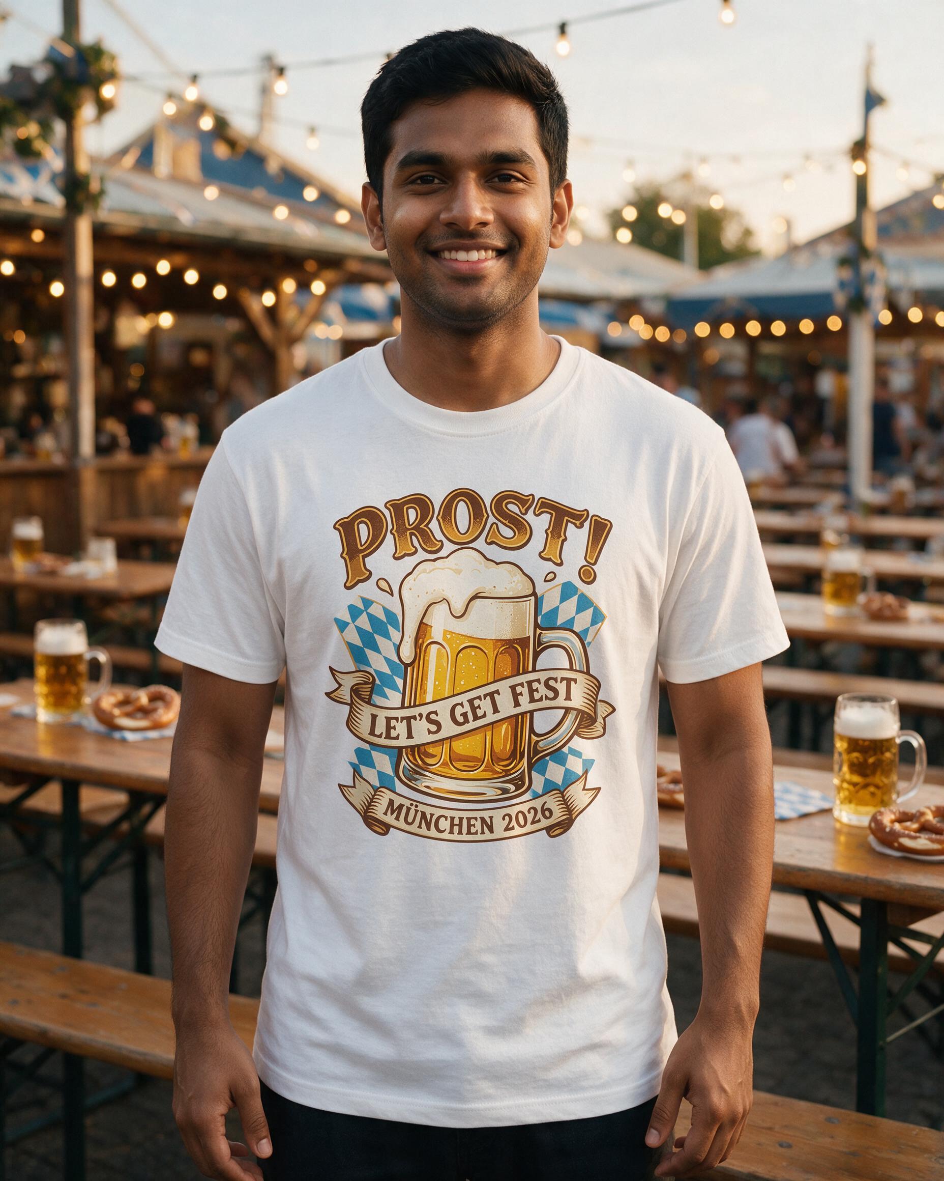 Prost Let's Get Fest Oktoberfest Personalized Shirt — White