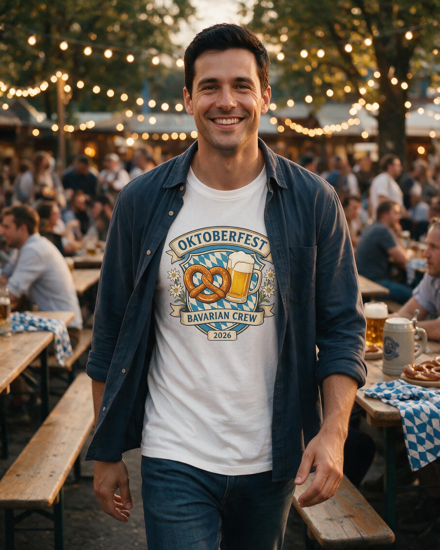 Bavarian Beer & Pretzel Crew Oktoberfest Personalized Shirt — White