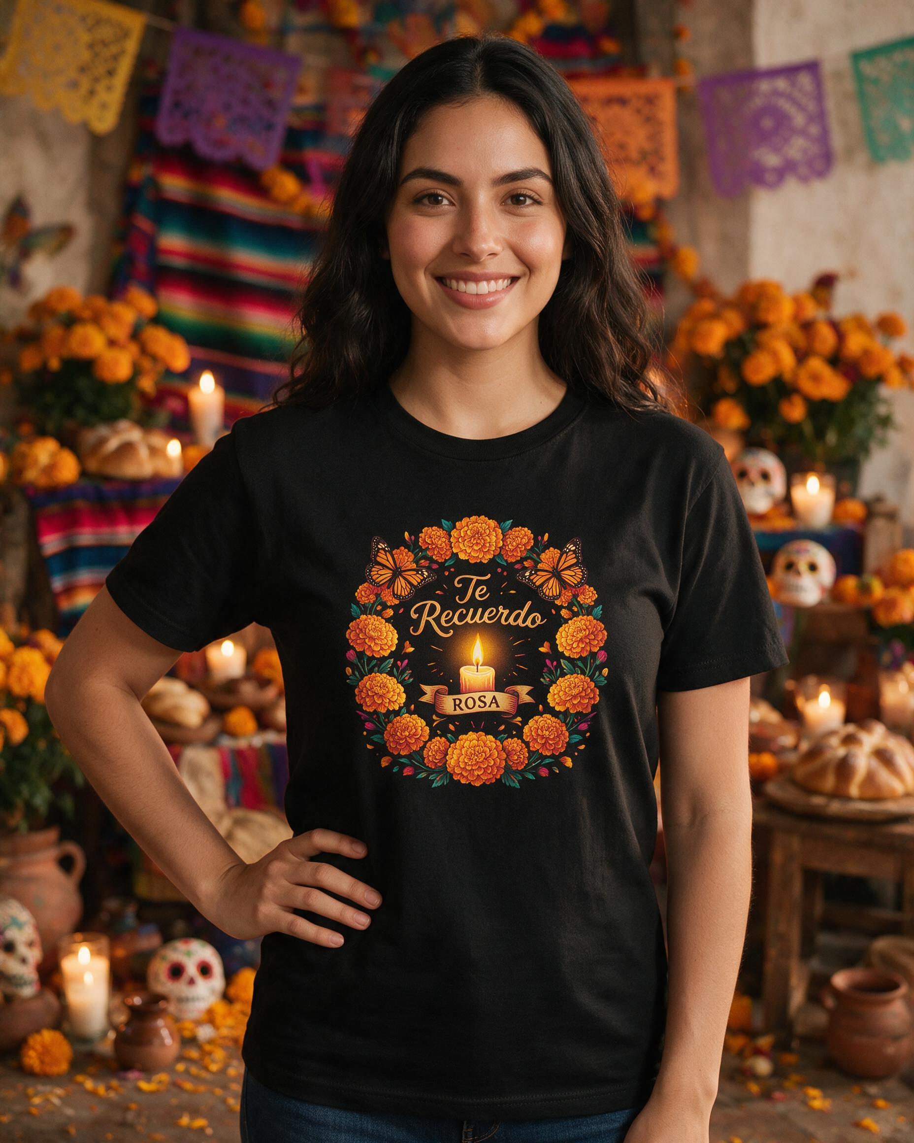 Marigold Remembrance Día de Muertos Personalized Shirt — Black