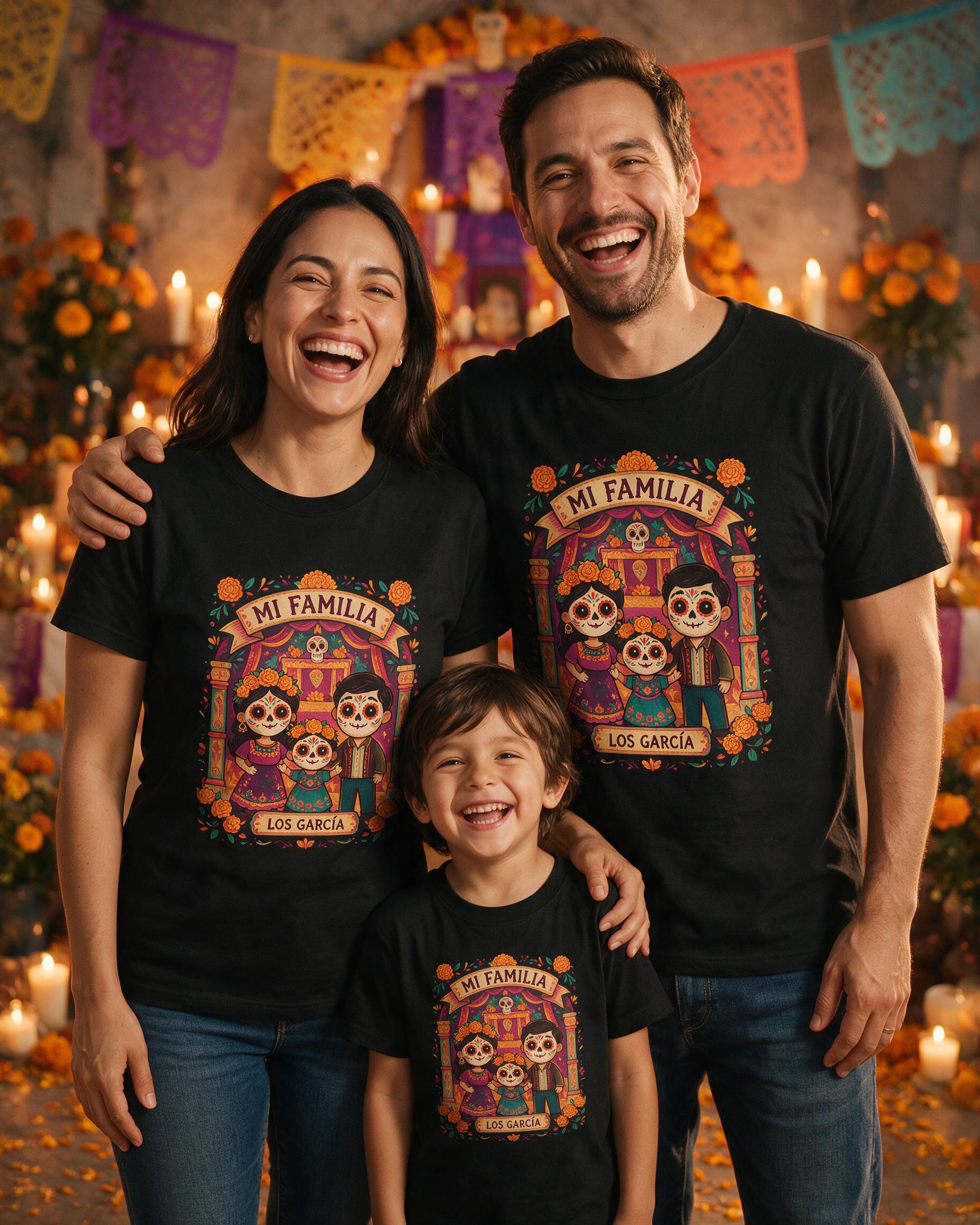Mi Familia Día de Muertos Personalized Shirt — Black