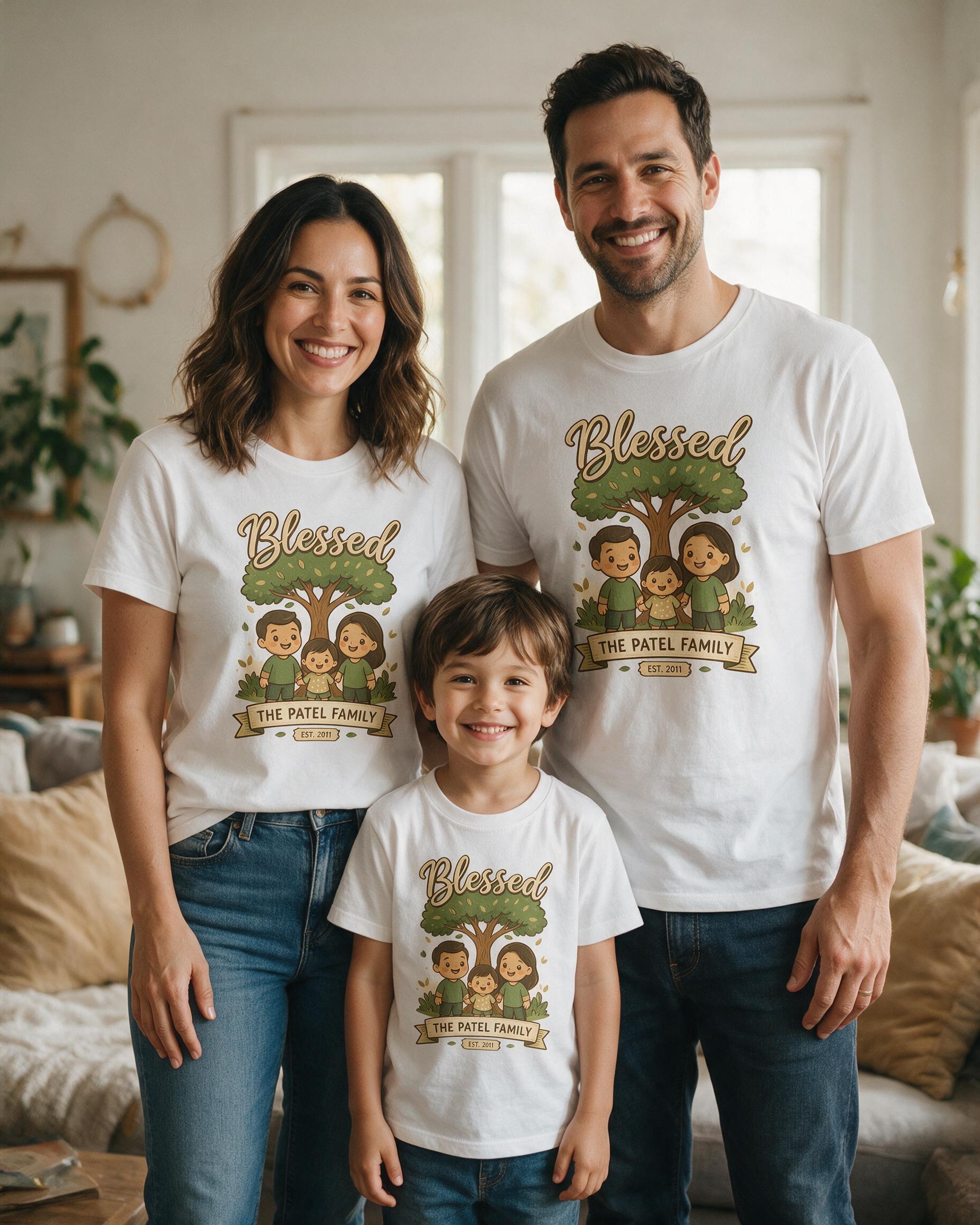Blessed Family Tree Portrait Personalized Shirt — White