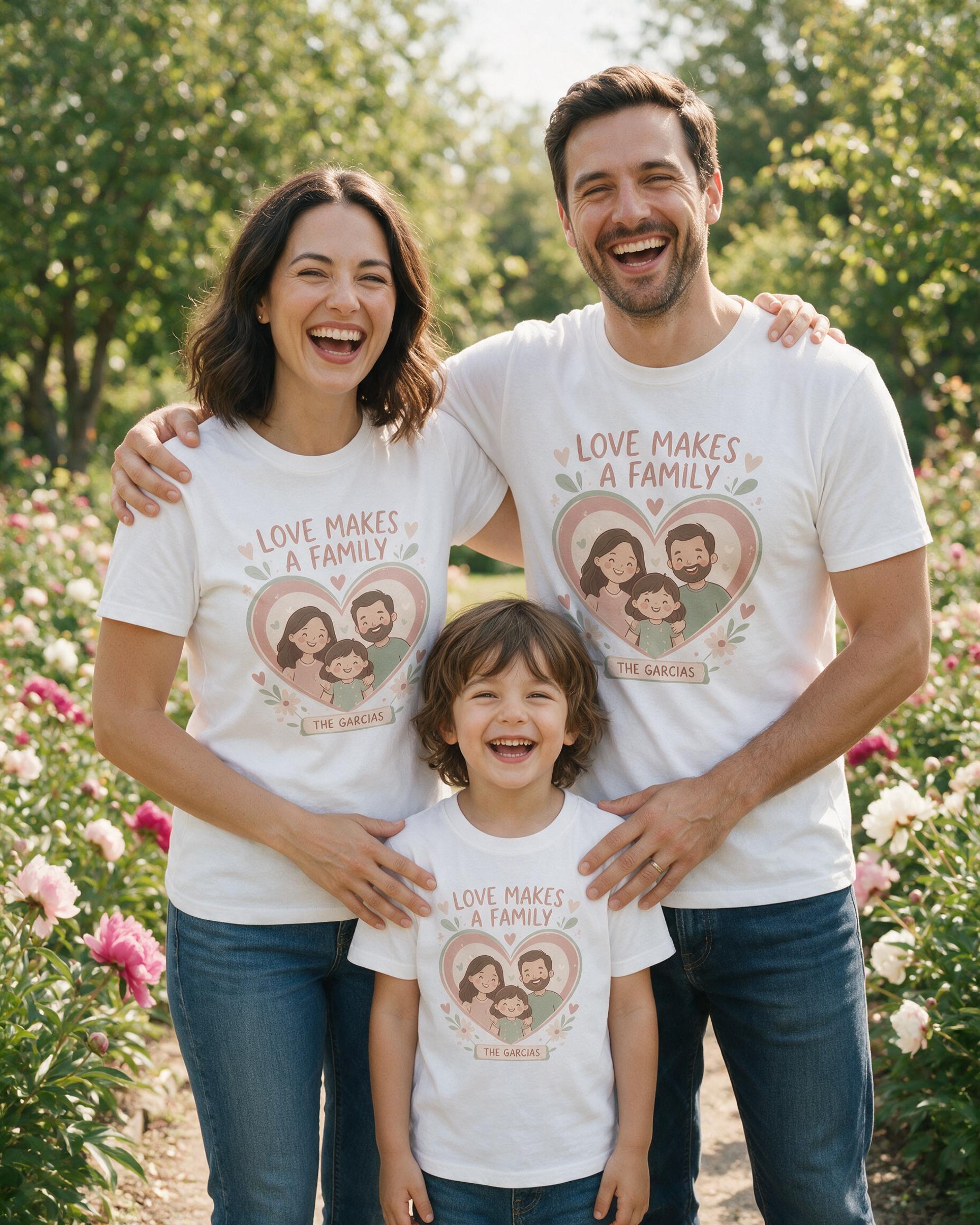 Love Makes A Family Personalized Shirt — White