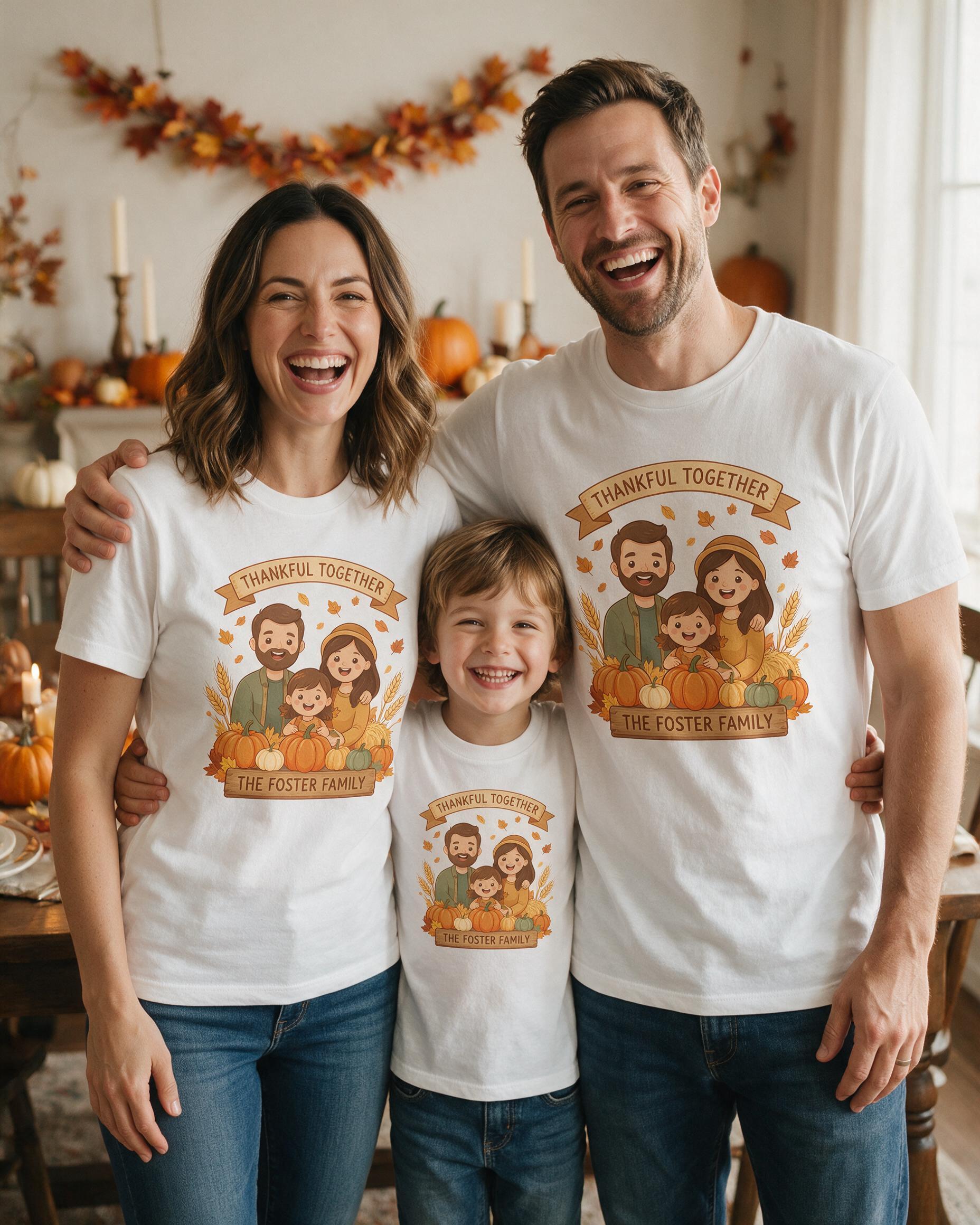 Thankful Family Harvest Matching Personalized Shirt — White