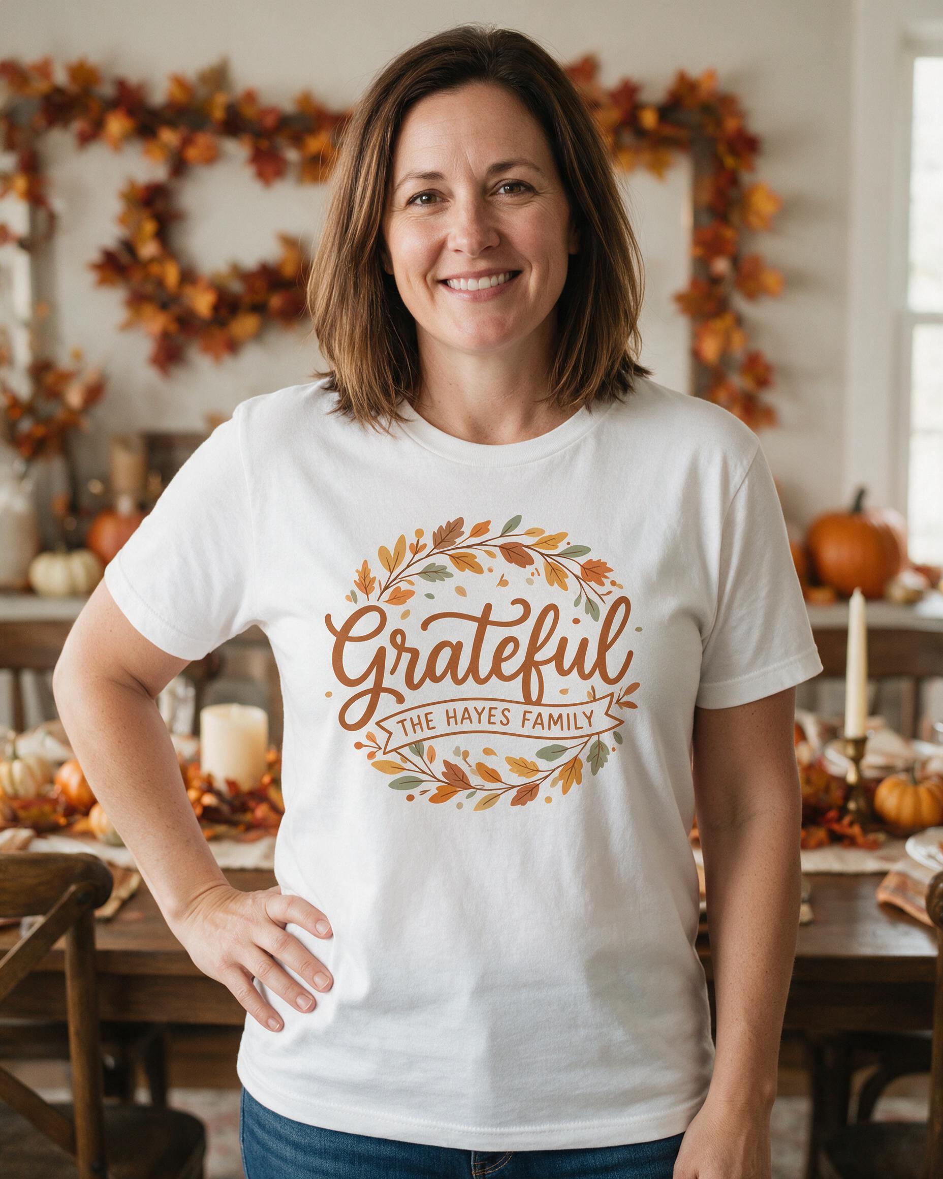 Grateful Heart Thanksgiving Family Personalized Shirt — White