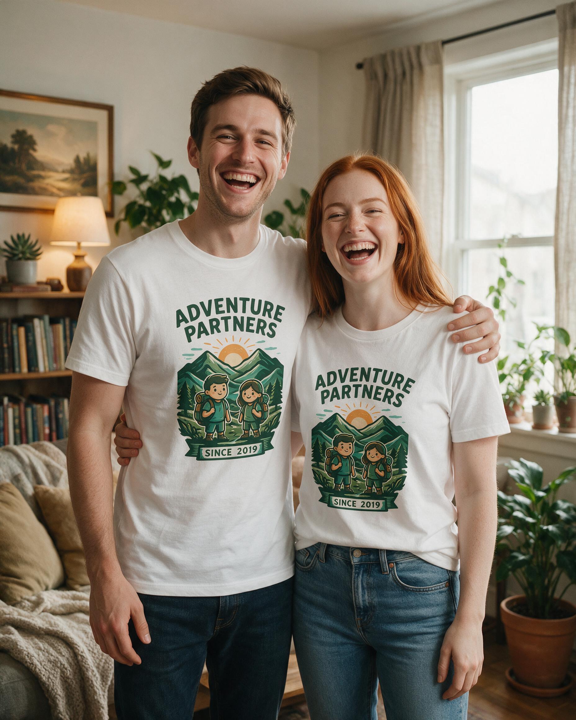 Adventure Partners Matching Couple Personalized Shirt — White