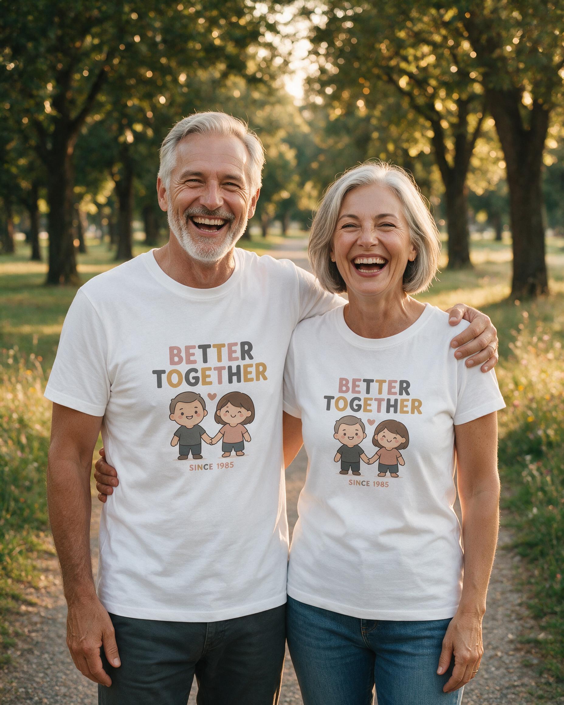 Better Together Couple Portrait Personalized Shirt — White