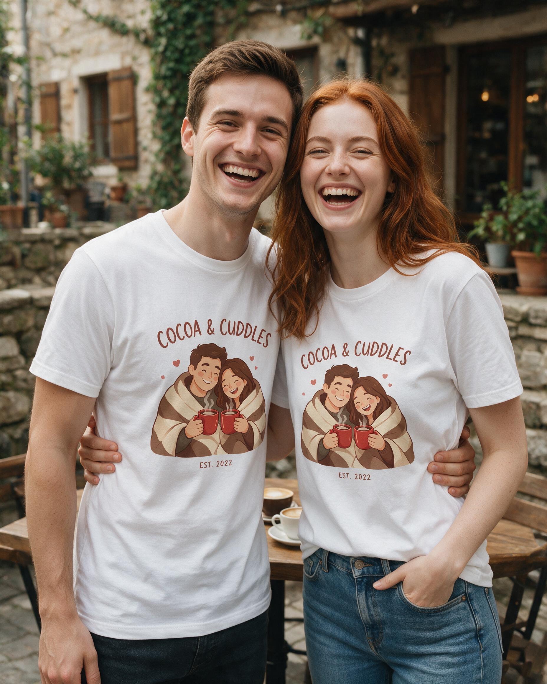 Cocoa & Cuddles Matching Couple Personalized Shirt — White