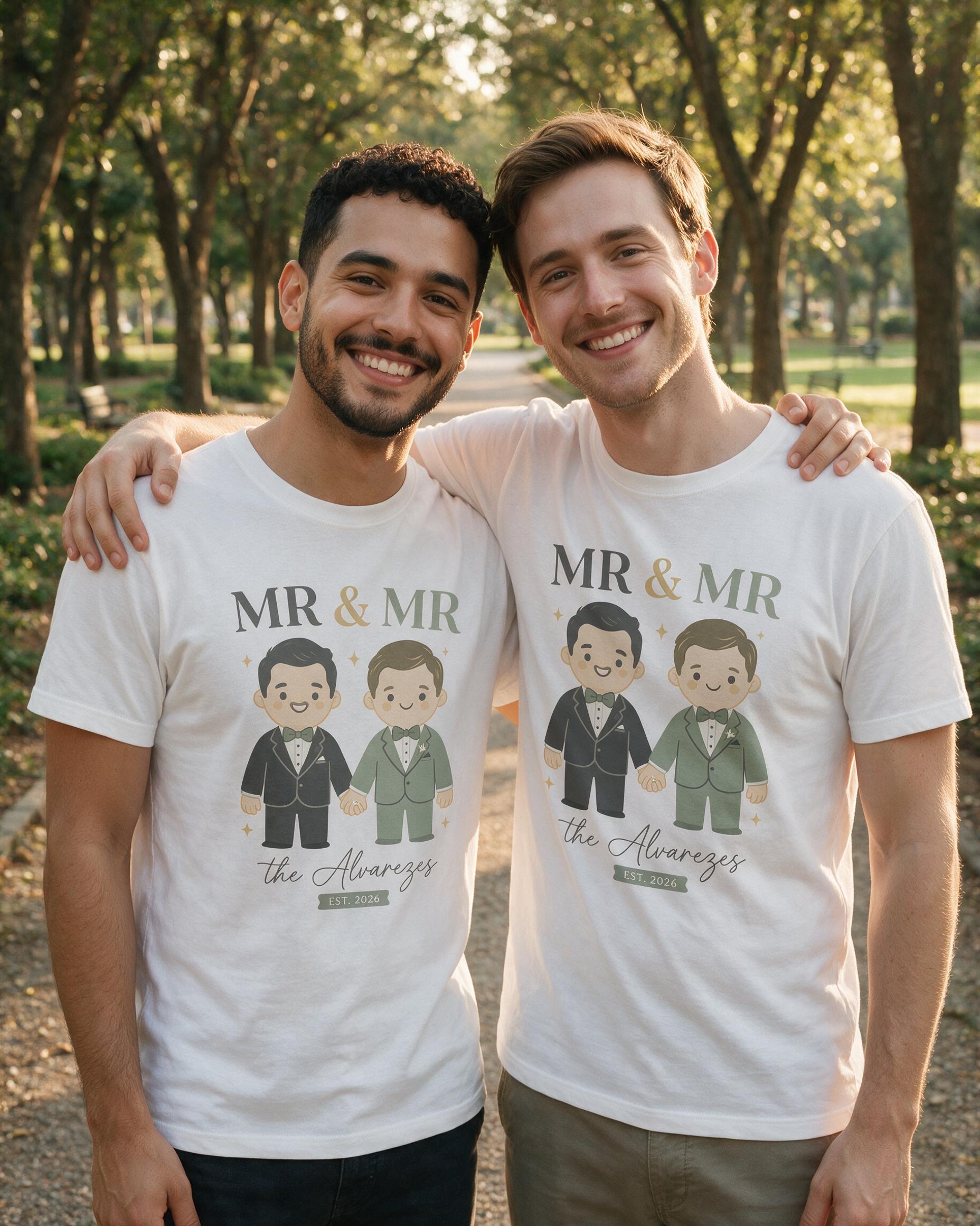 Two Grooms Mr & Mr Matching Personalized Shirt — White