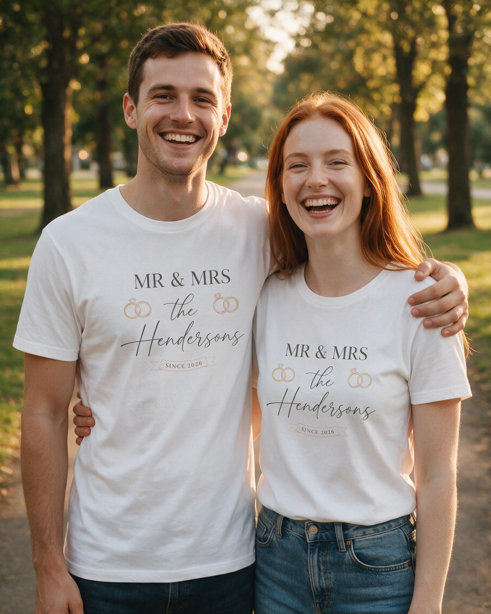 Mr & Mrs Since Matching Couple Personalized Shirt — White