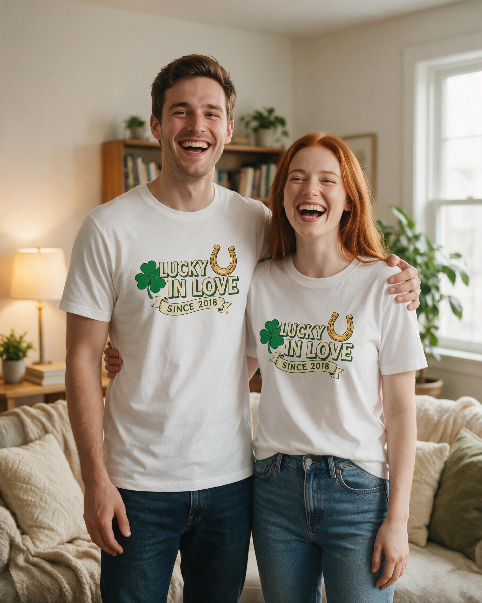 Lucky In Love Matching Couple Personalized Shirt — White