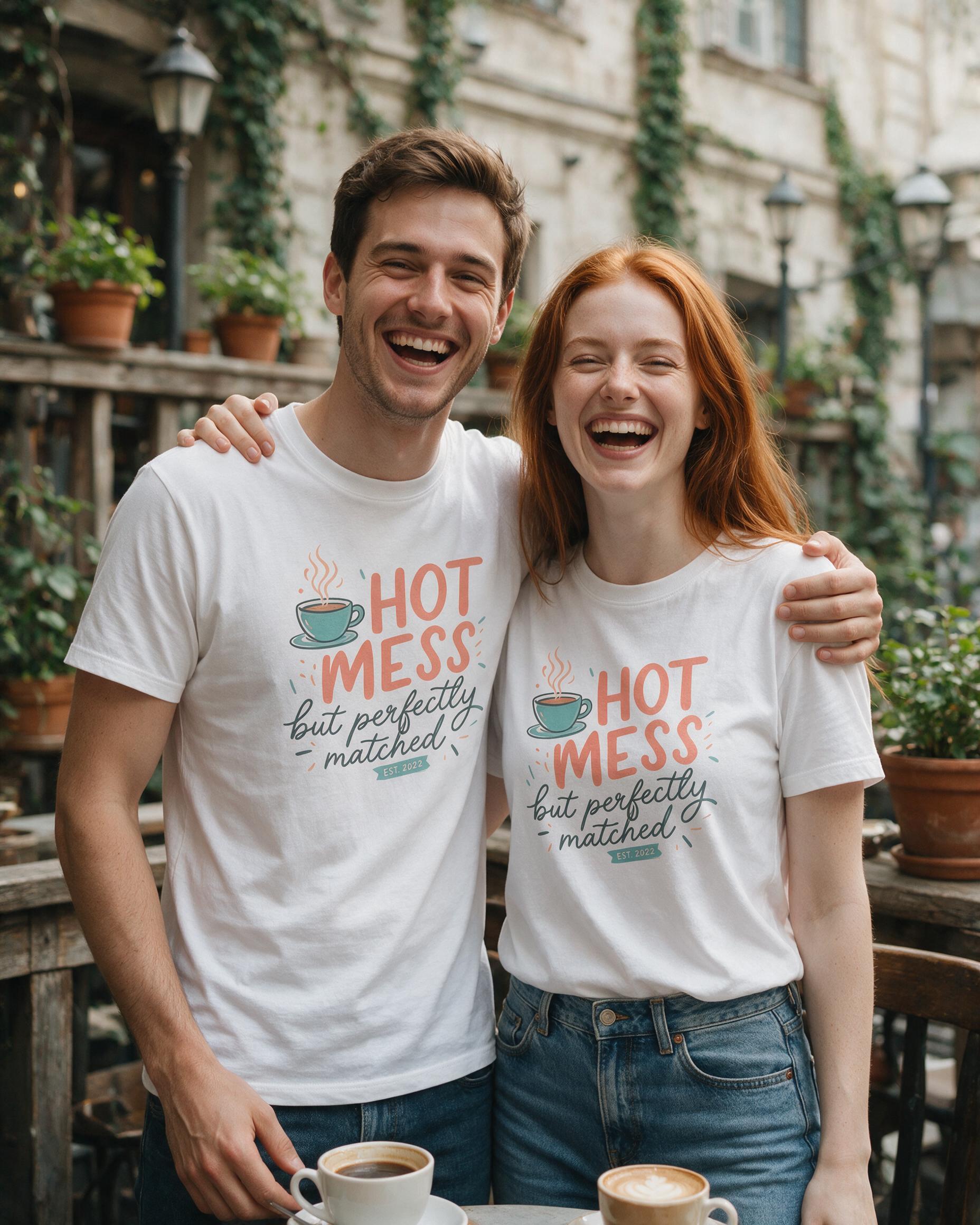 Hot Mess But Perfectly Matched Couple Personalized Shirt — White