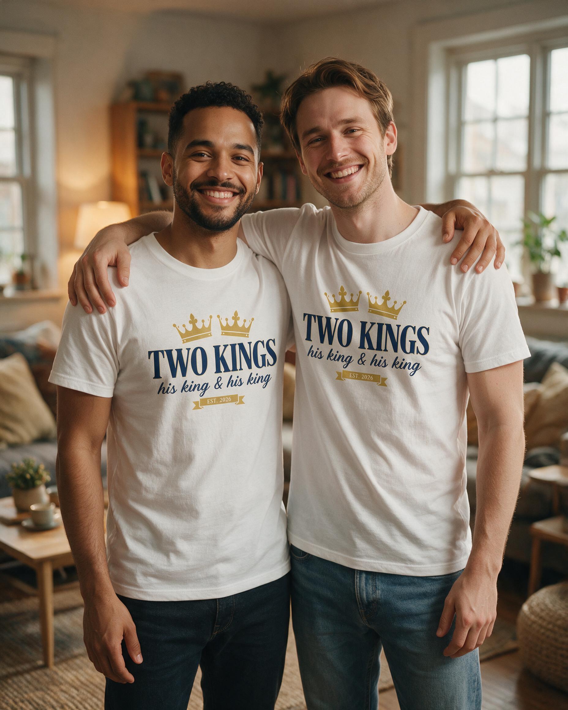 Two Kings Matching Couple Personalized Shirt — White