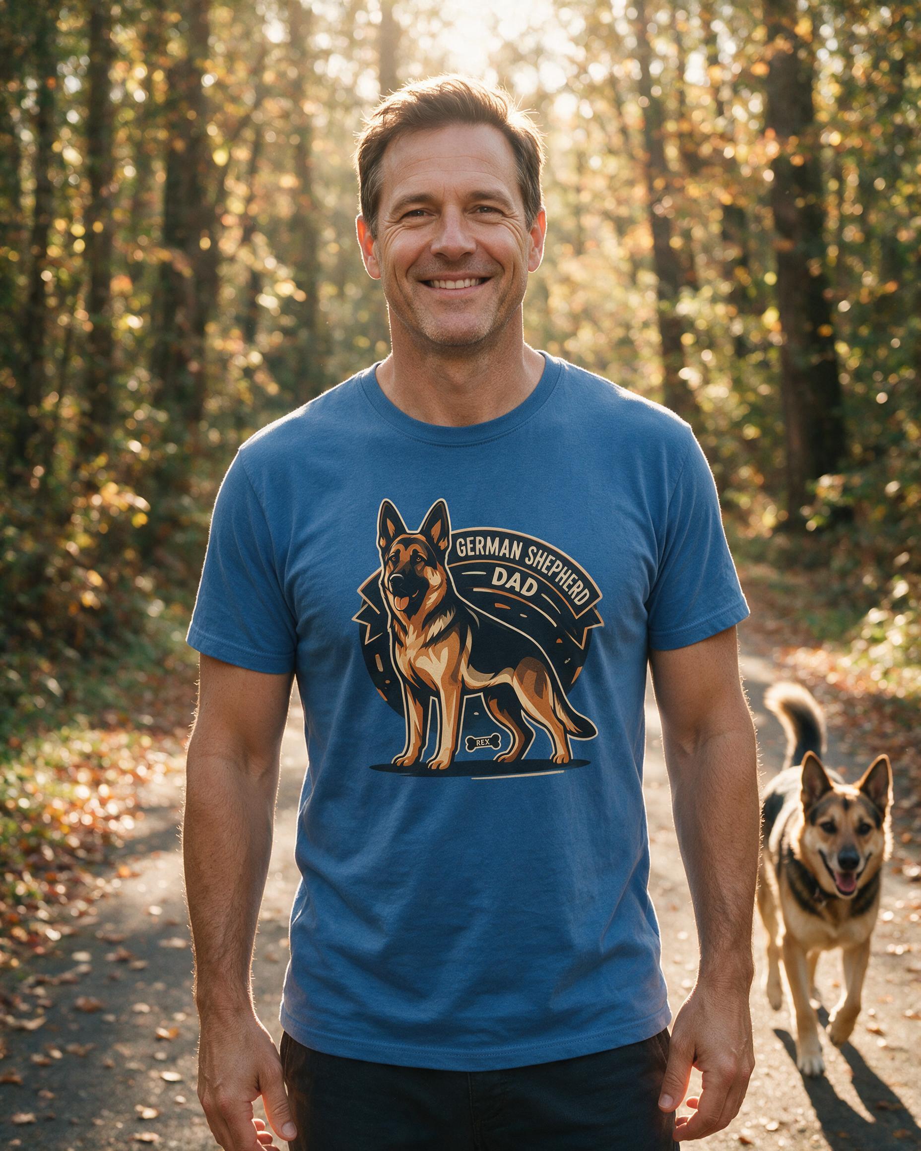 German Shepherd Dad Personalized Dog Shirt — Light Blue