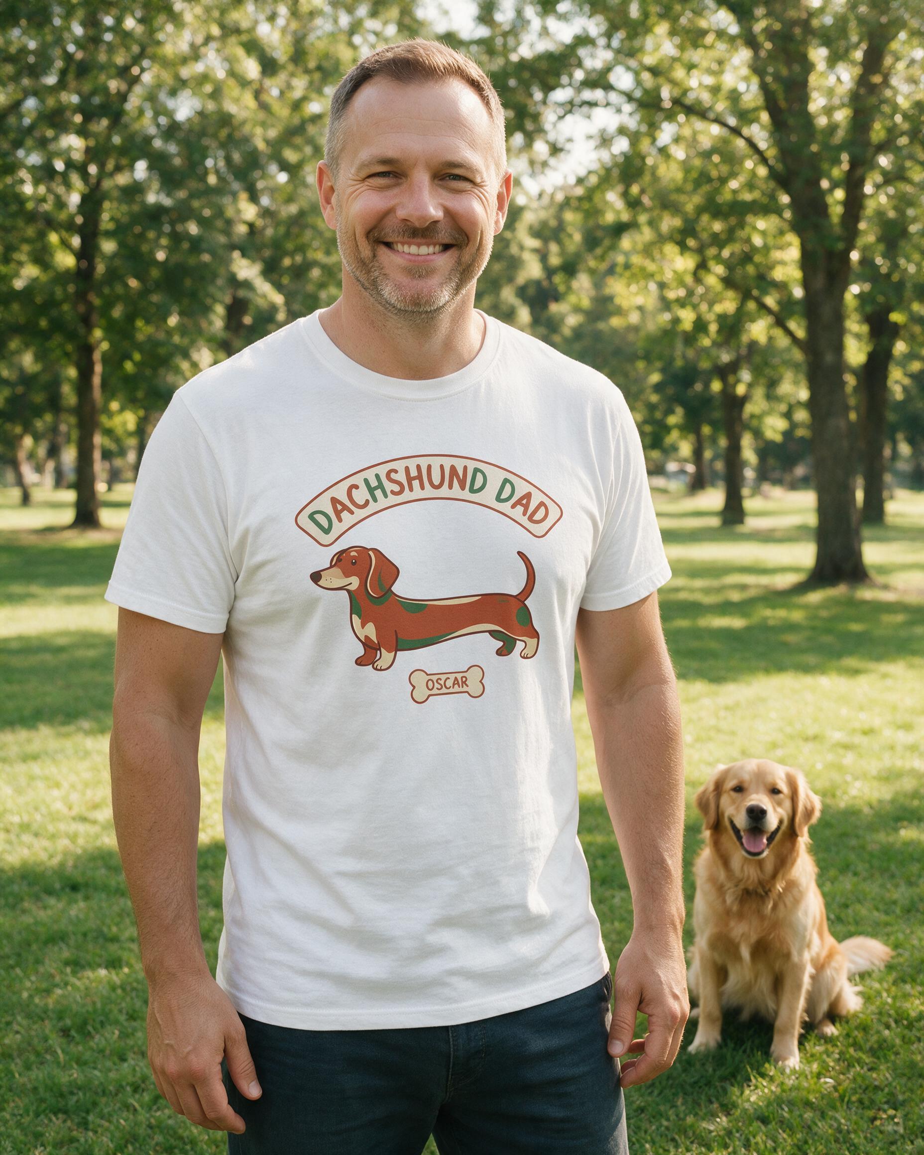 Dachshund Dad Personalized Dog Shirt — White