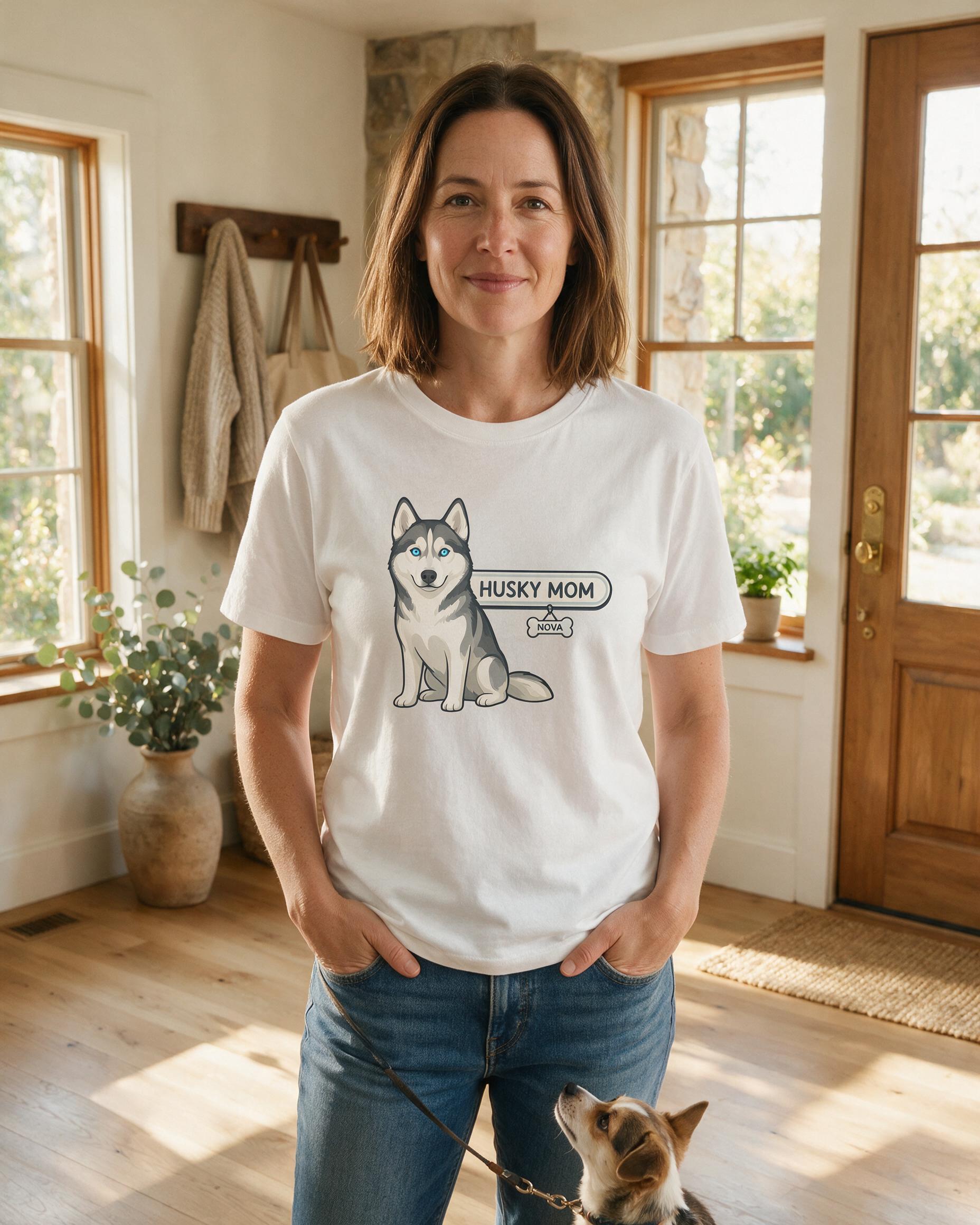 Husky Mom Personalized Dog Shirt — White