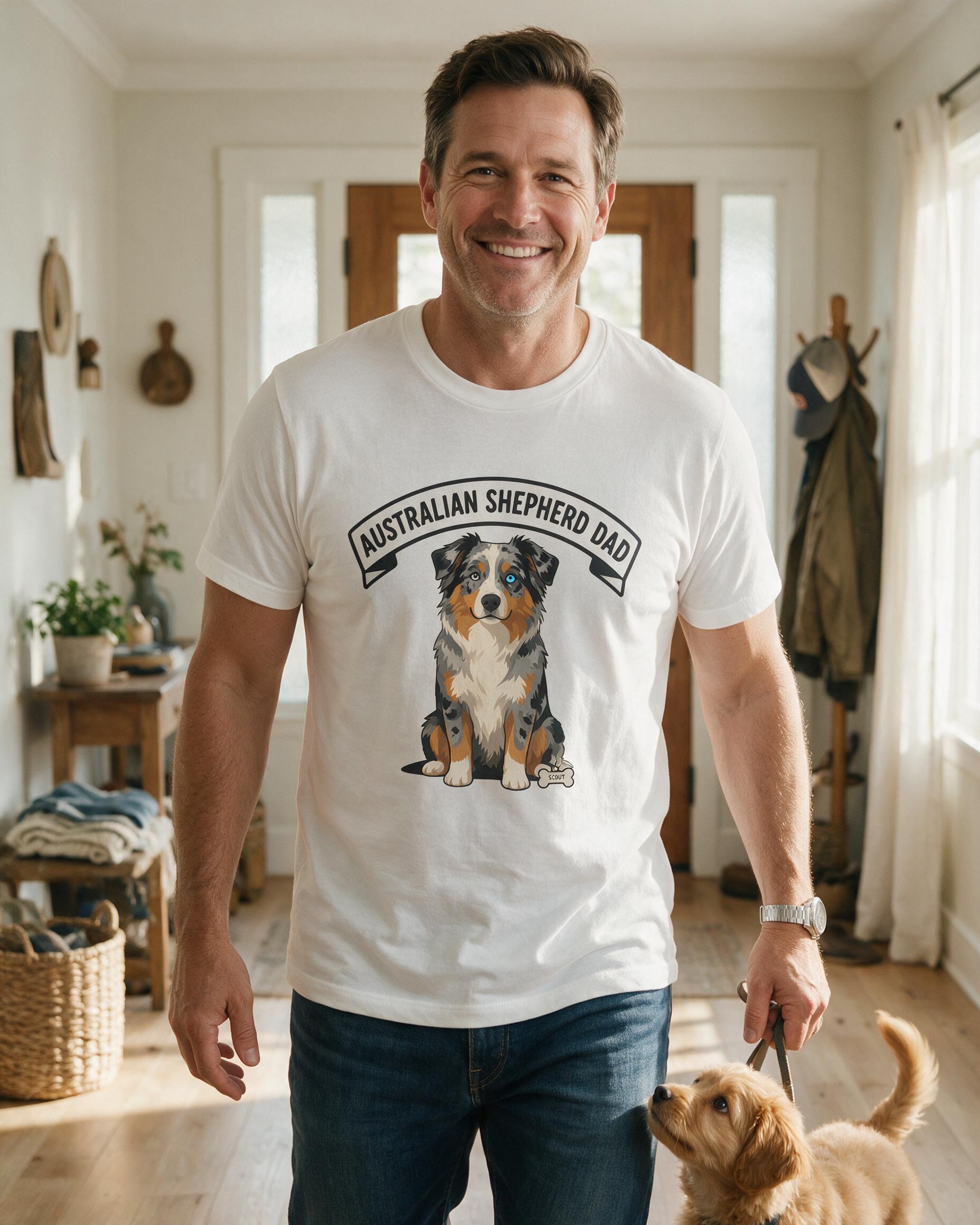 Australian Shepherd Dad Personalized Dog Shirt — White