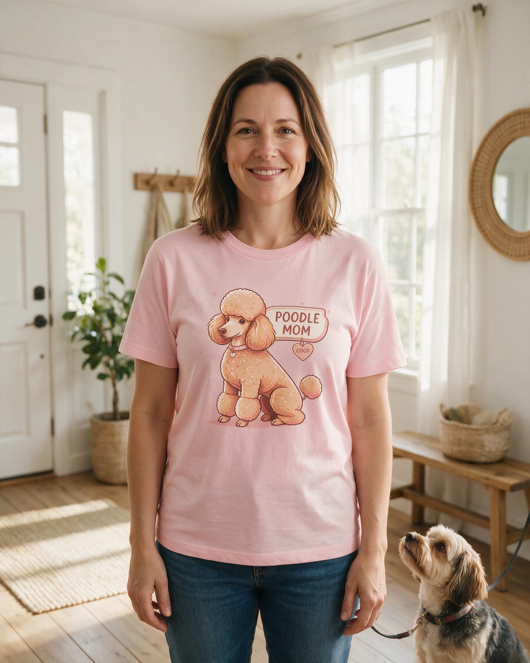 Poodle Mom Personalized Dog Shirt — Light Pink