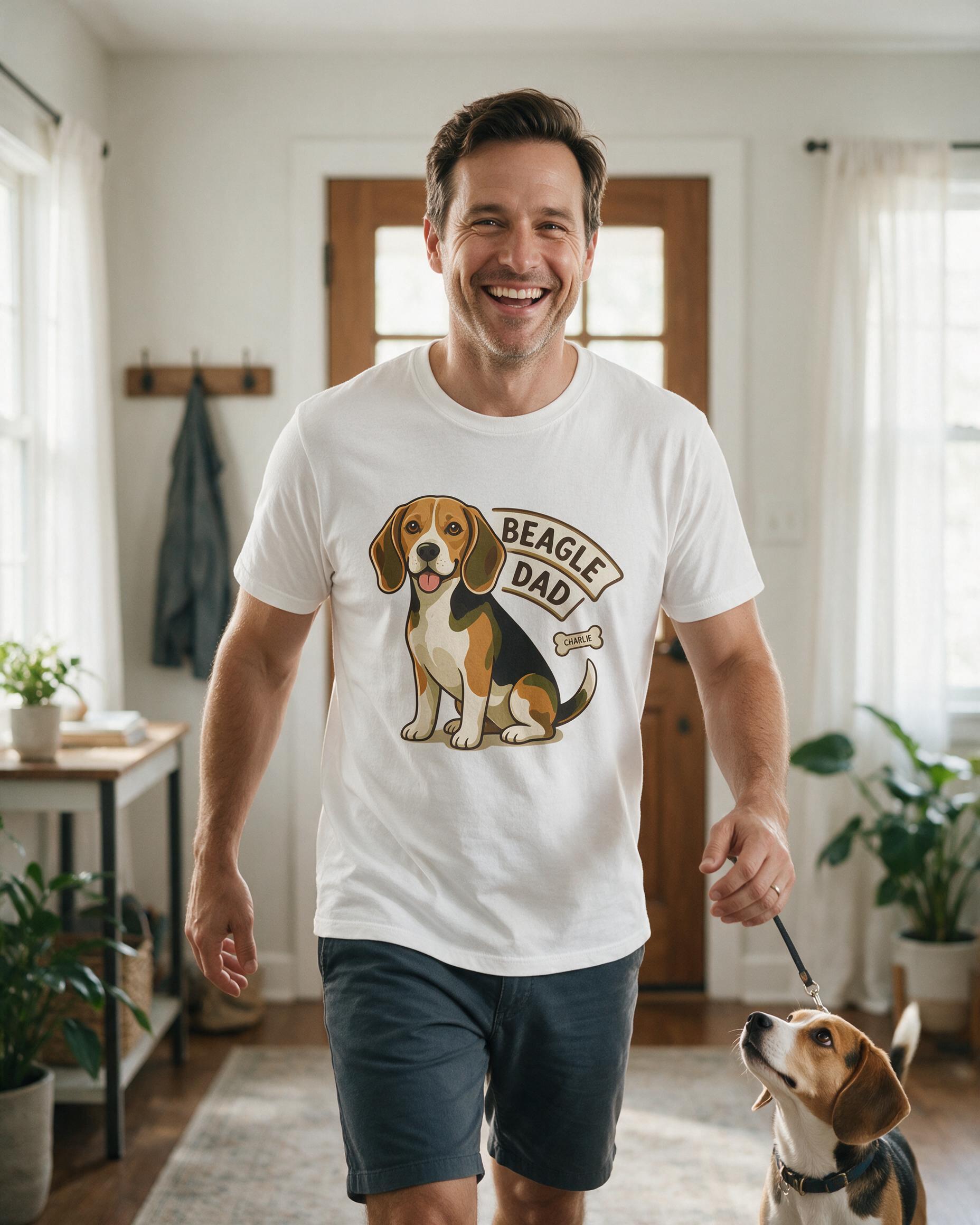 Beagle Dad Personalized Dog Shirt — White