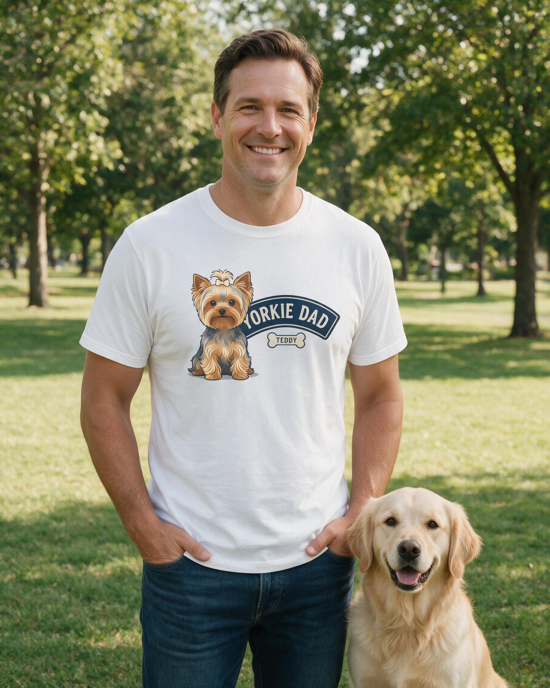 Yorkie Dad Personalized Dog Shirt — White
