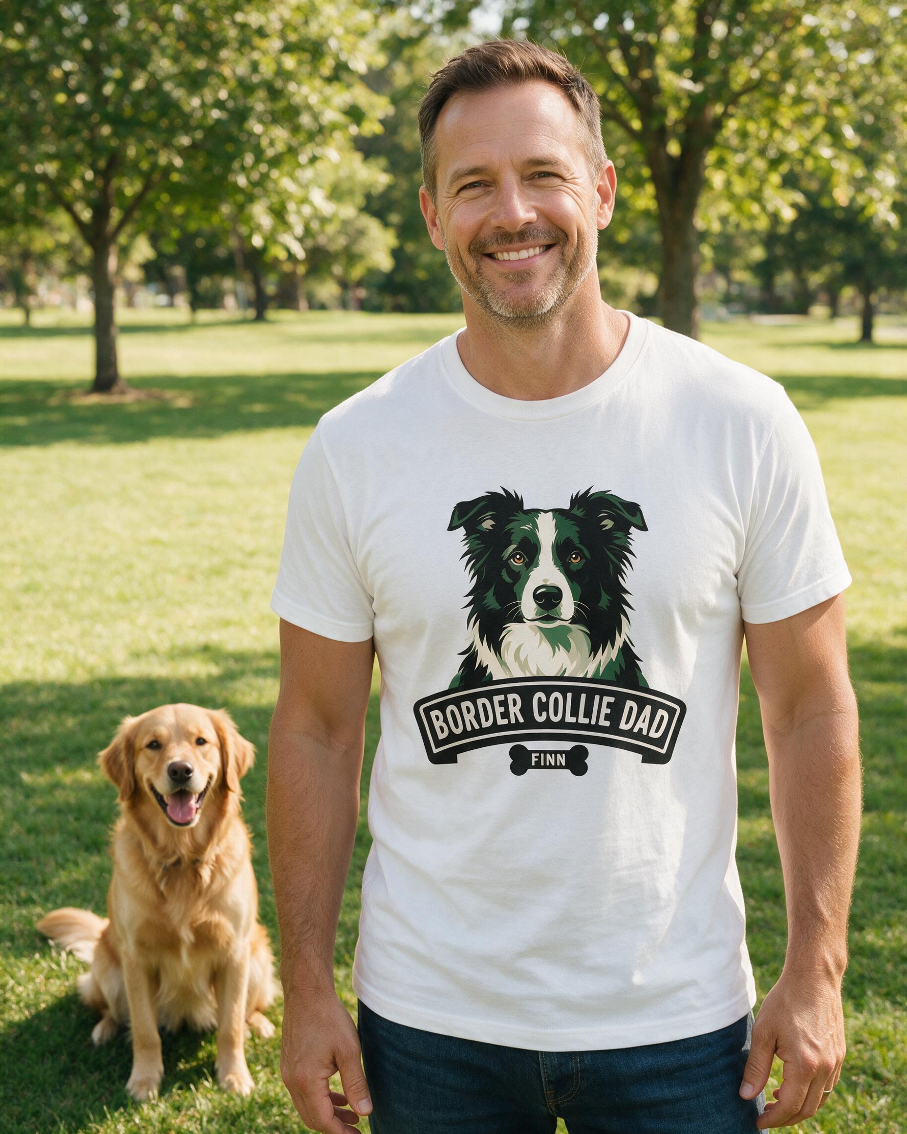 Border Collie Dad Personalized Dog Shirt — White