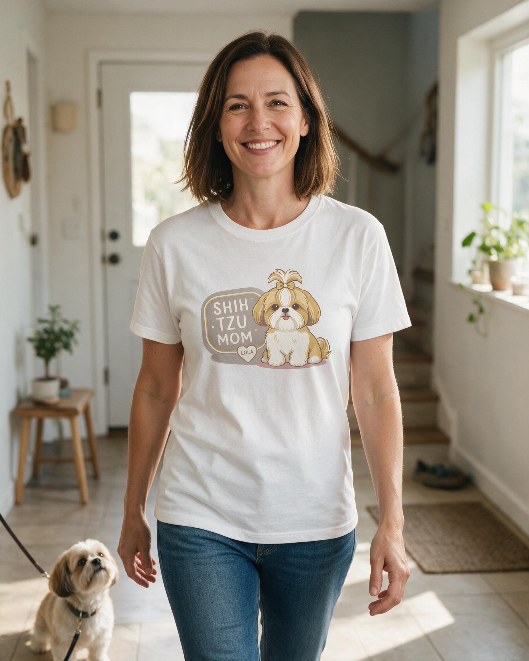 Shih Tzu Mom Personalized Dog Shirt — White