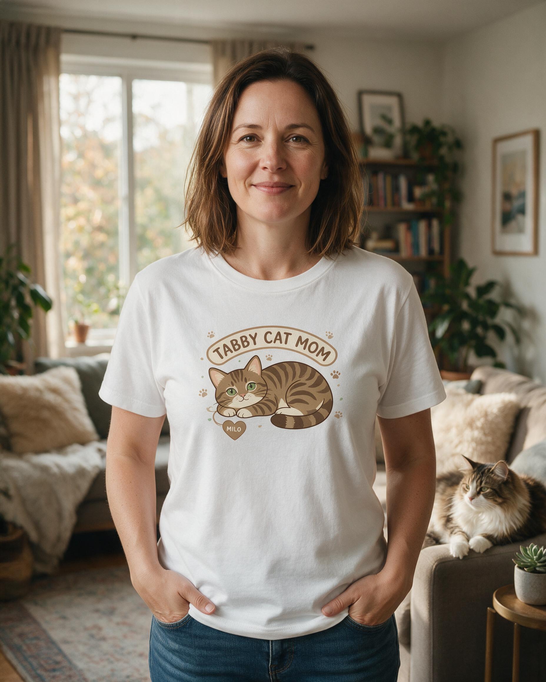 Tabby Cat Mom Personalized Cat Shirt — White