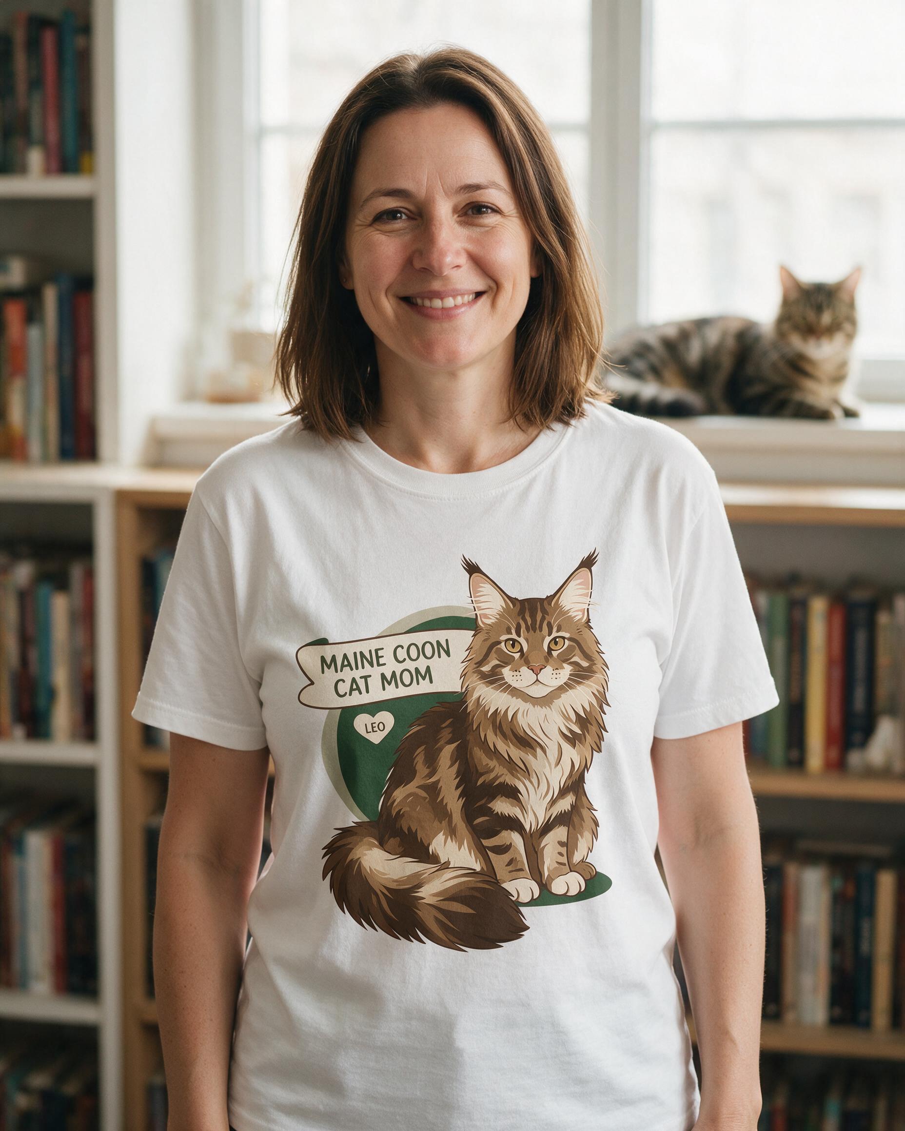 Maine Coon Cat Mom Personalized Cat Shirt — White