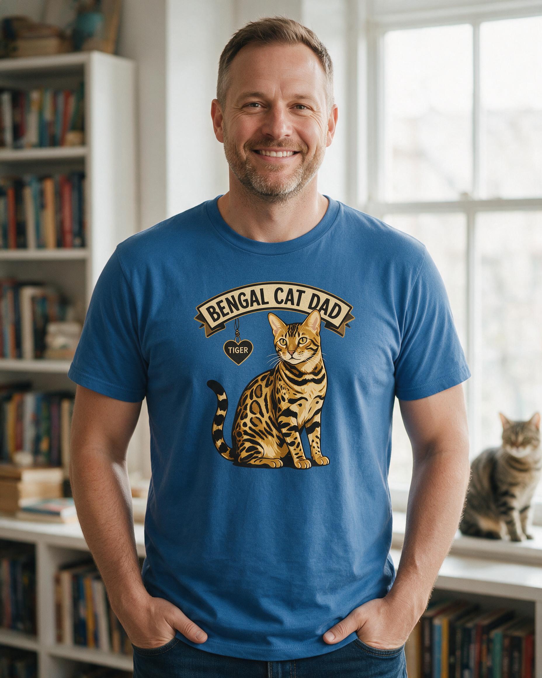 Bengal Cat Dad Personalized Cat Shirt — Light Blue