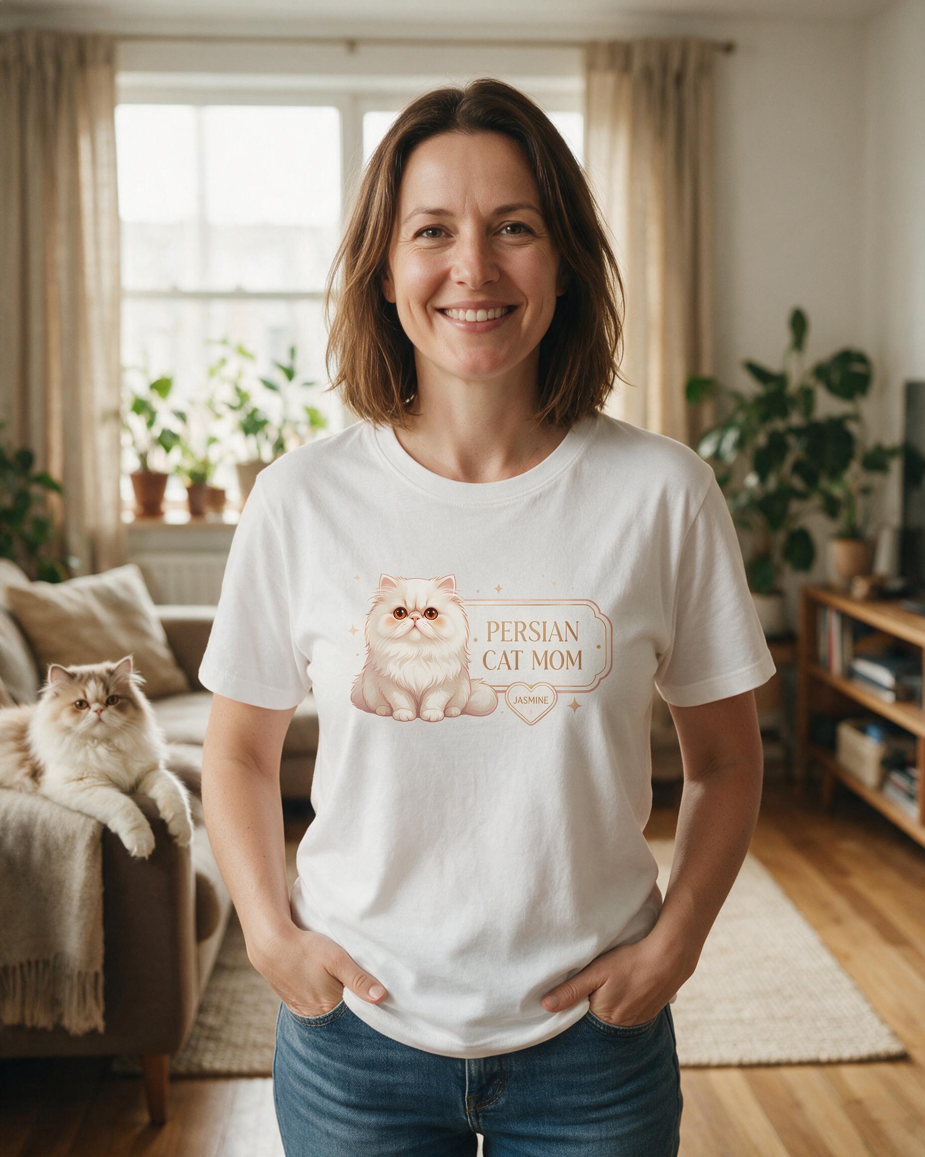 Persian Cat Mom Personalized Cat Shirt — White