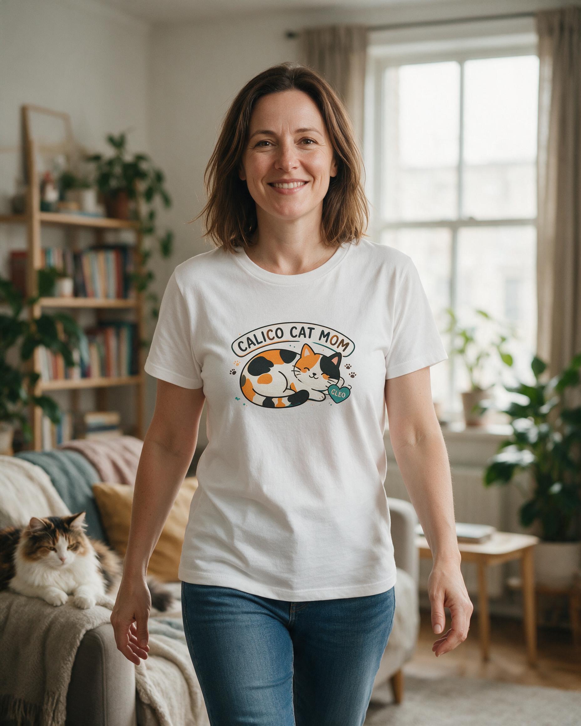 Calico Cat Mom Personalized Cat Shirt — White