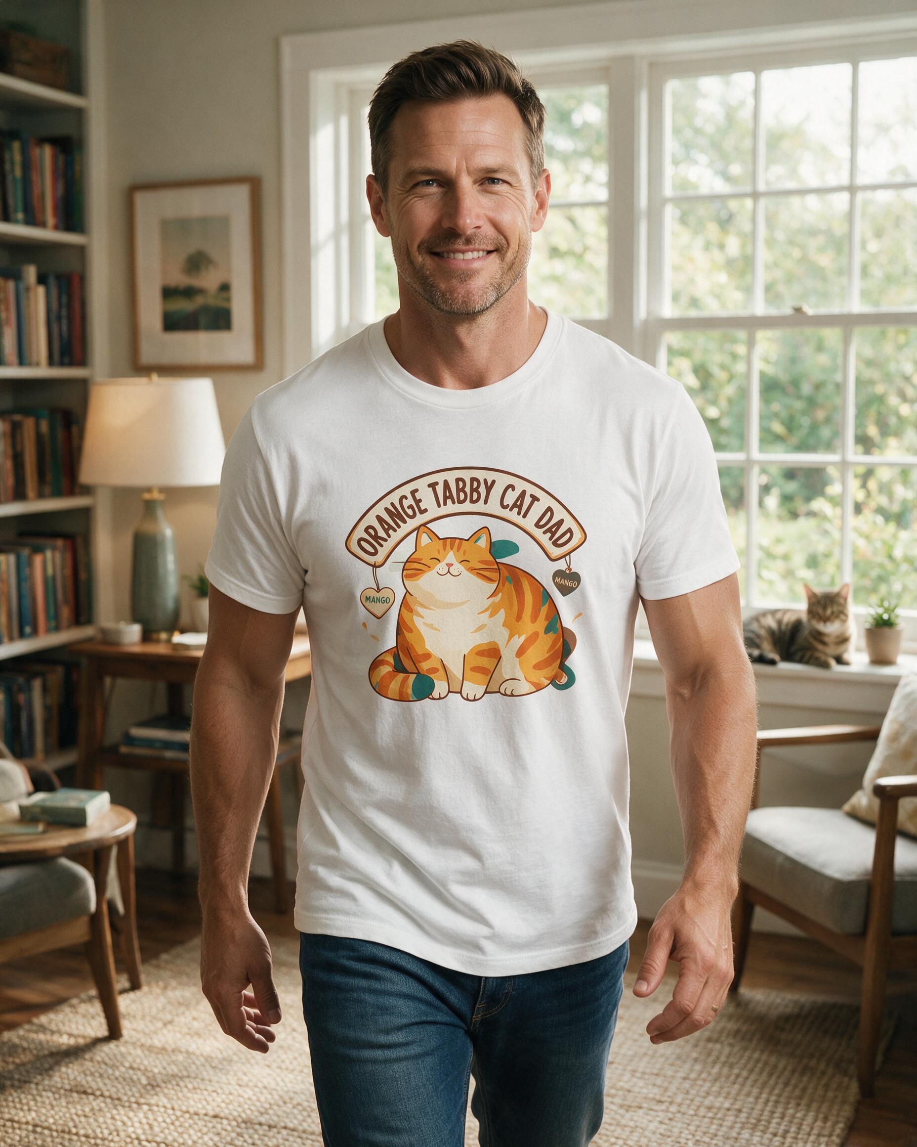 Orange Tabby Cat Dad Personalized Cat Shirt — White