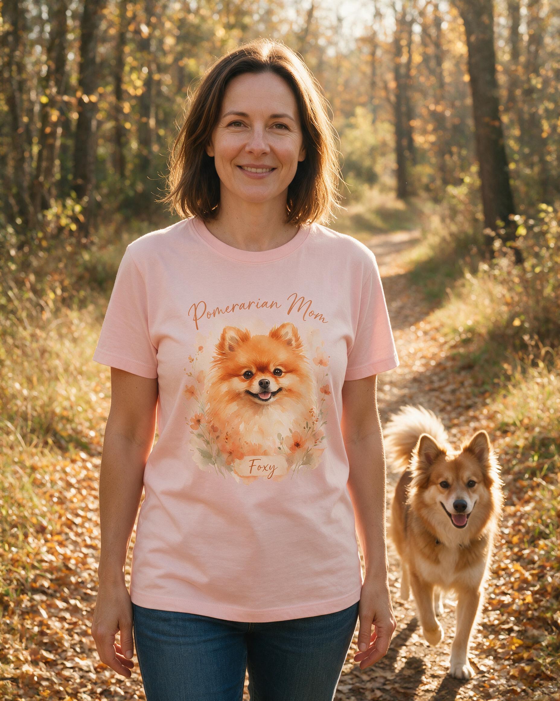 Watercolor Pomeranian Mom Personalized Shirt — Light Pink