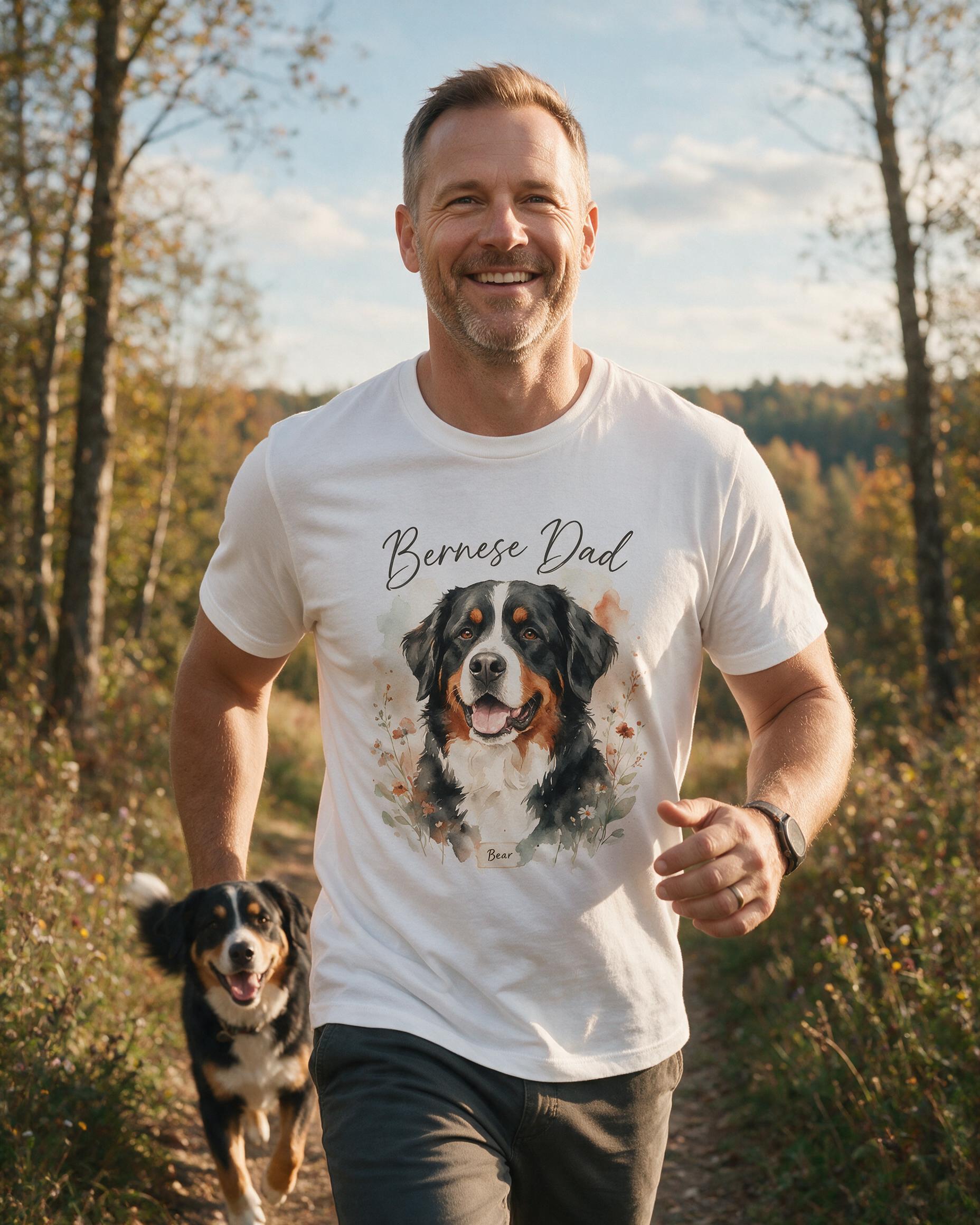 Watercolor Bernese Mountain Dog Dad Personalized Shirt — White