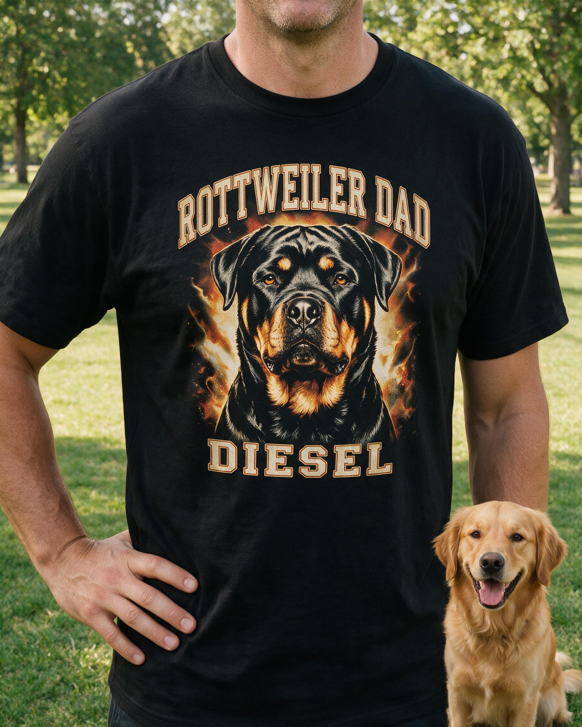 Bootleg Rottweiler Dad 90s Rap Tee Personalized Shirt — Black