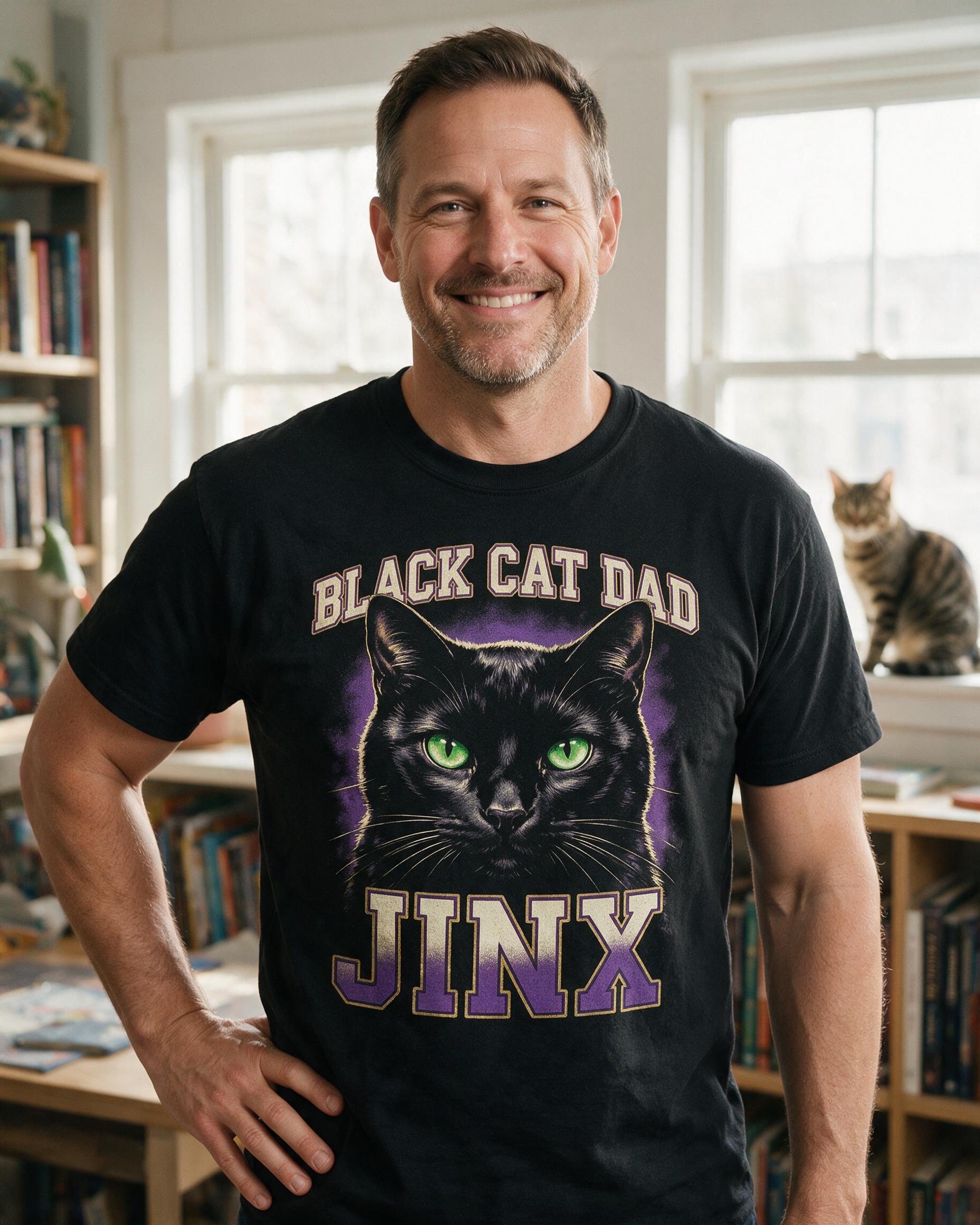 Bootleg Black Cat Dad 90s Rap Tee Personalized Shirt — Black