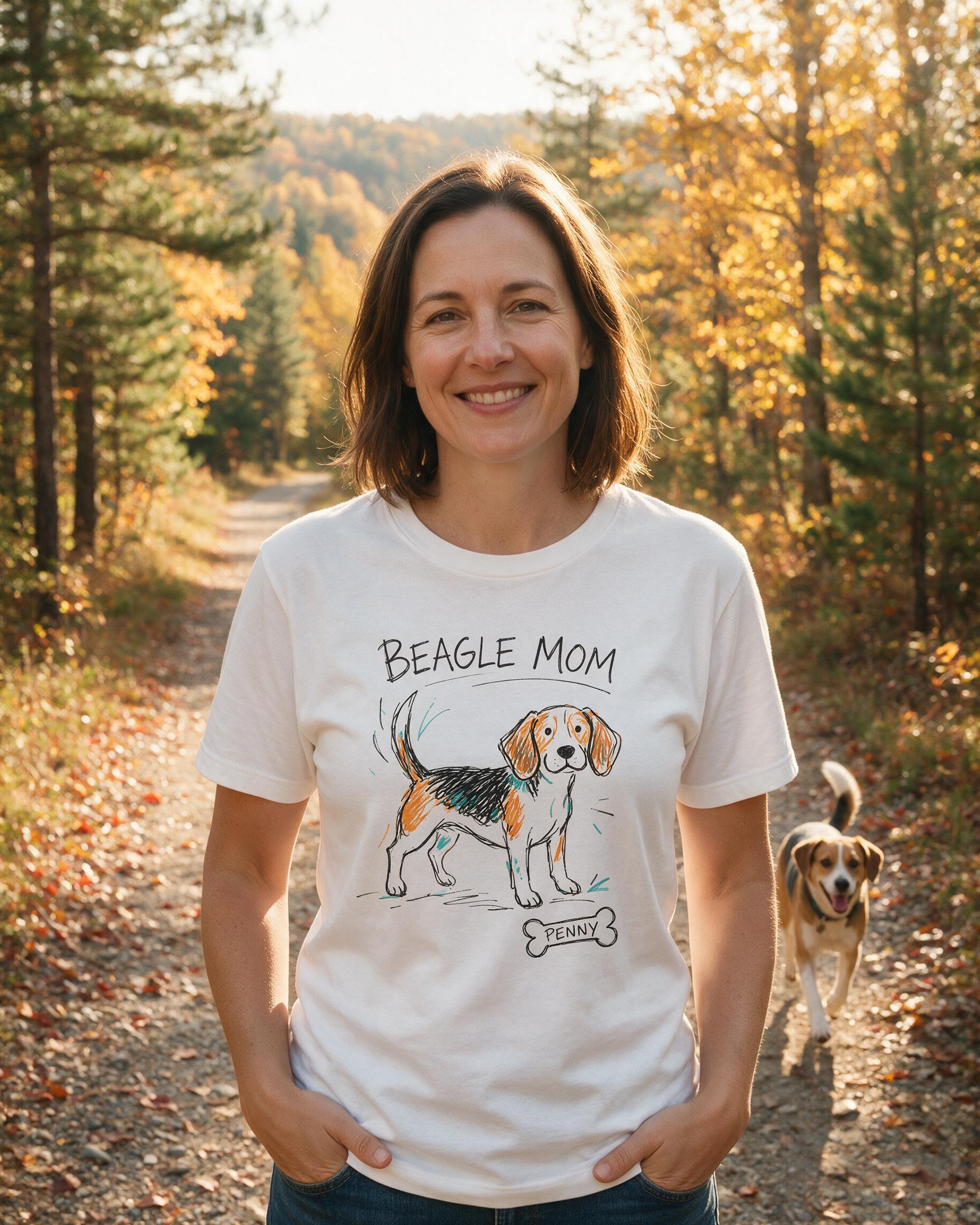 Doodle Beagle Mom Hand-Drawn Personalized Shirt — White