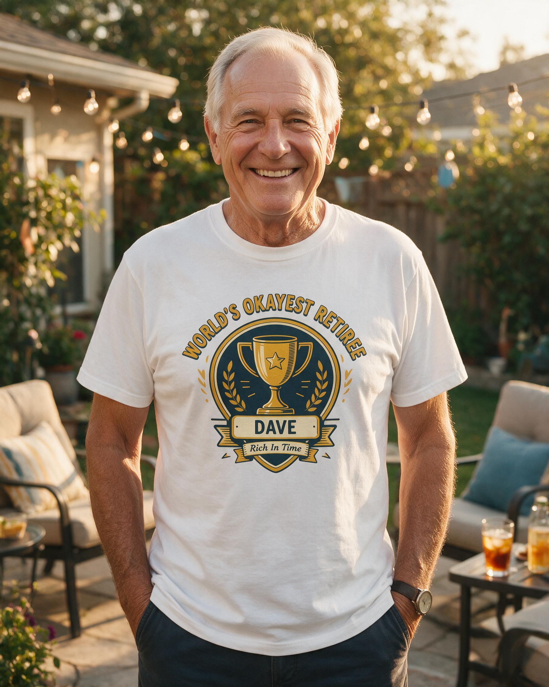 World's Okayest Retiree Funny Personalized Shirt — White