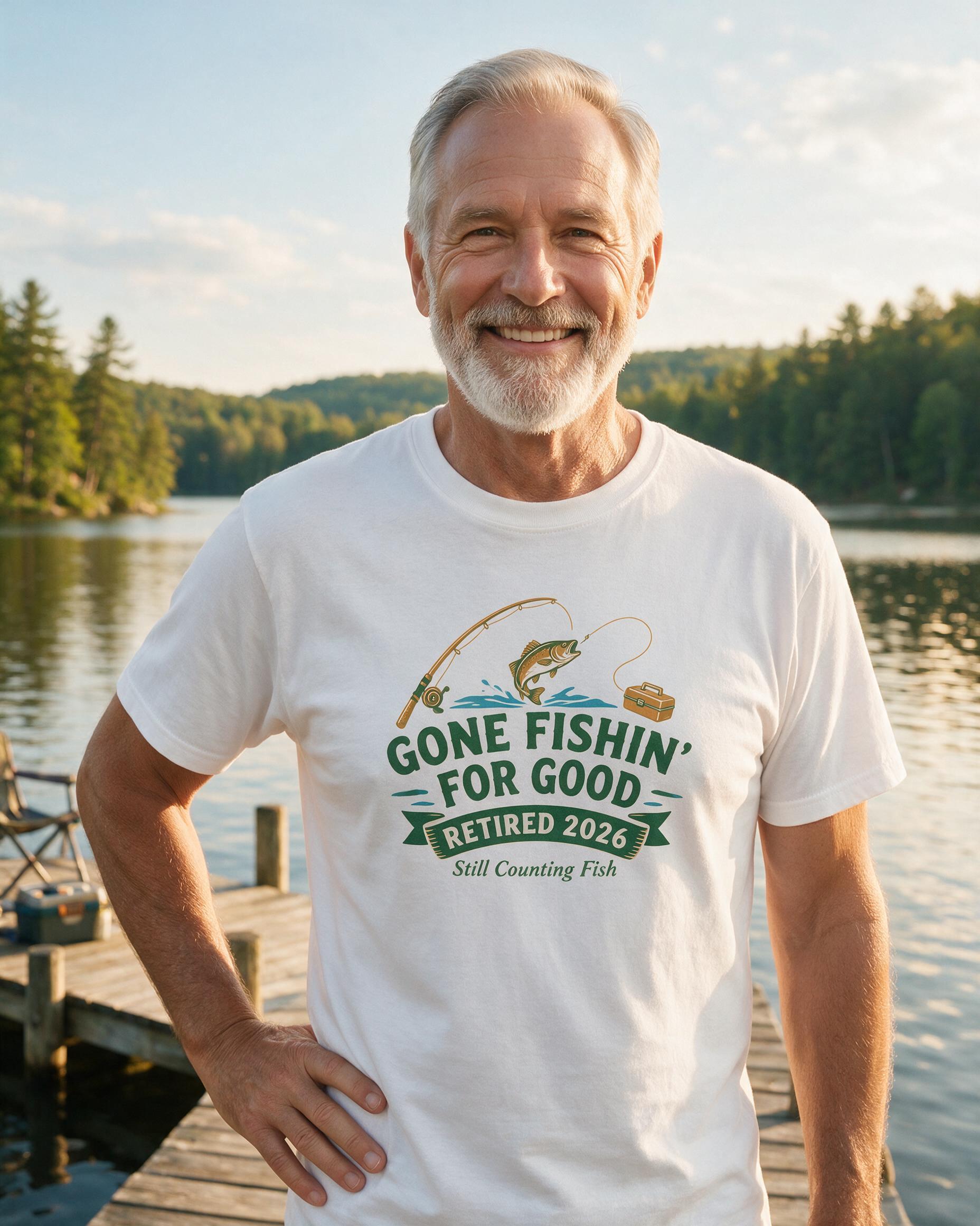 Retired Gone Fishin' Personalized Shirt — White