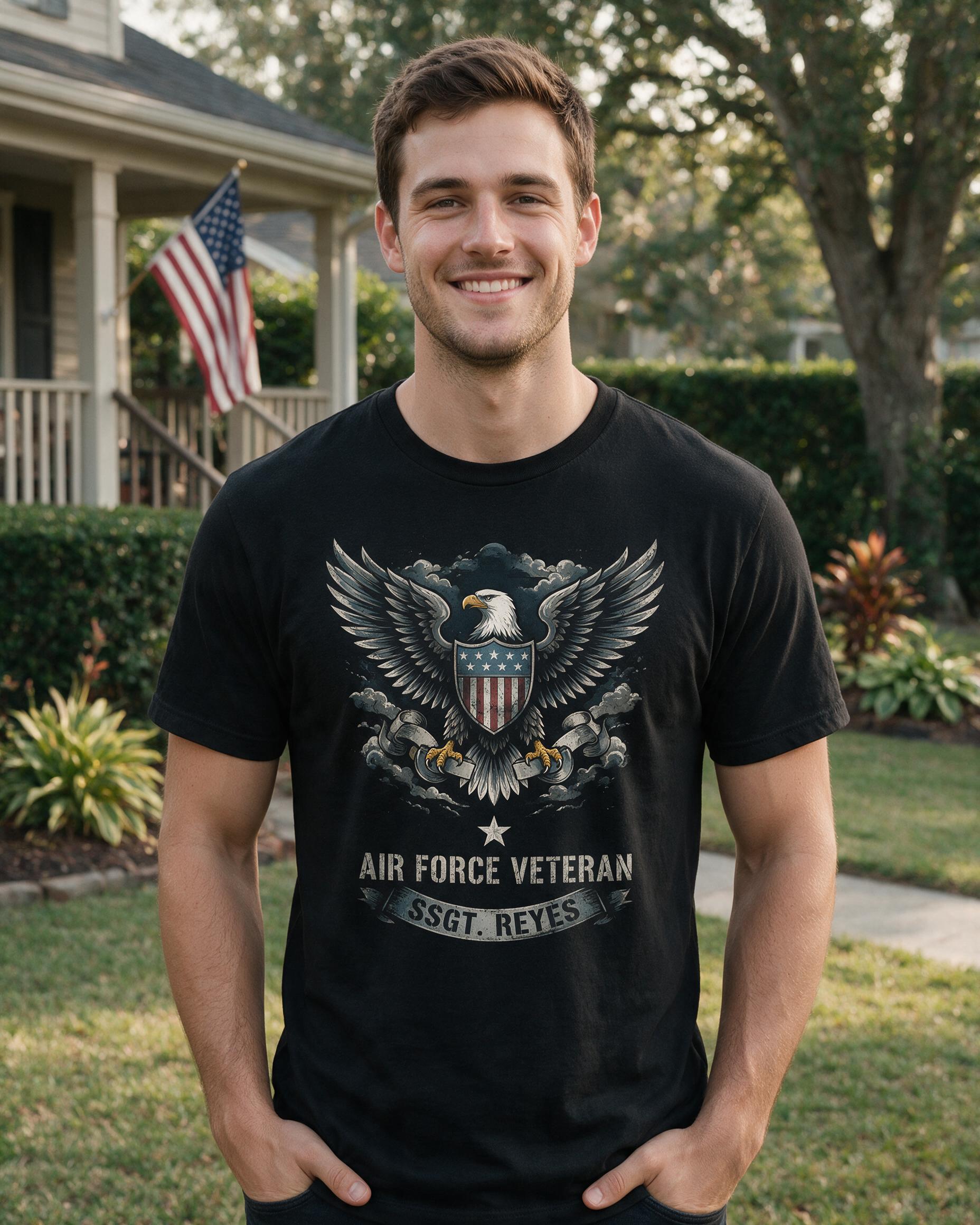 Proud Air Force Veteran Wings Personalized Shirt — Black