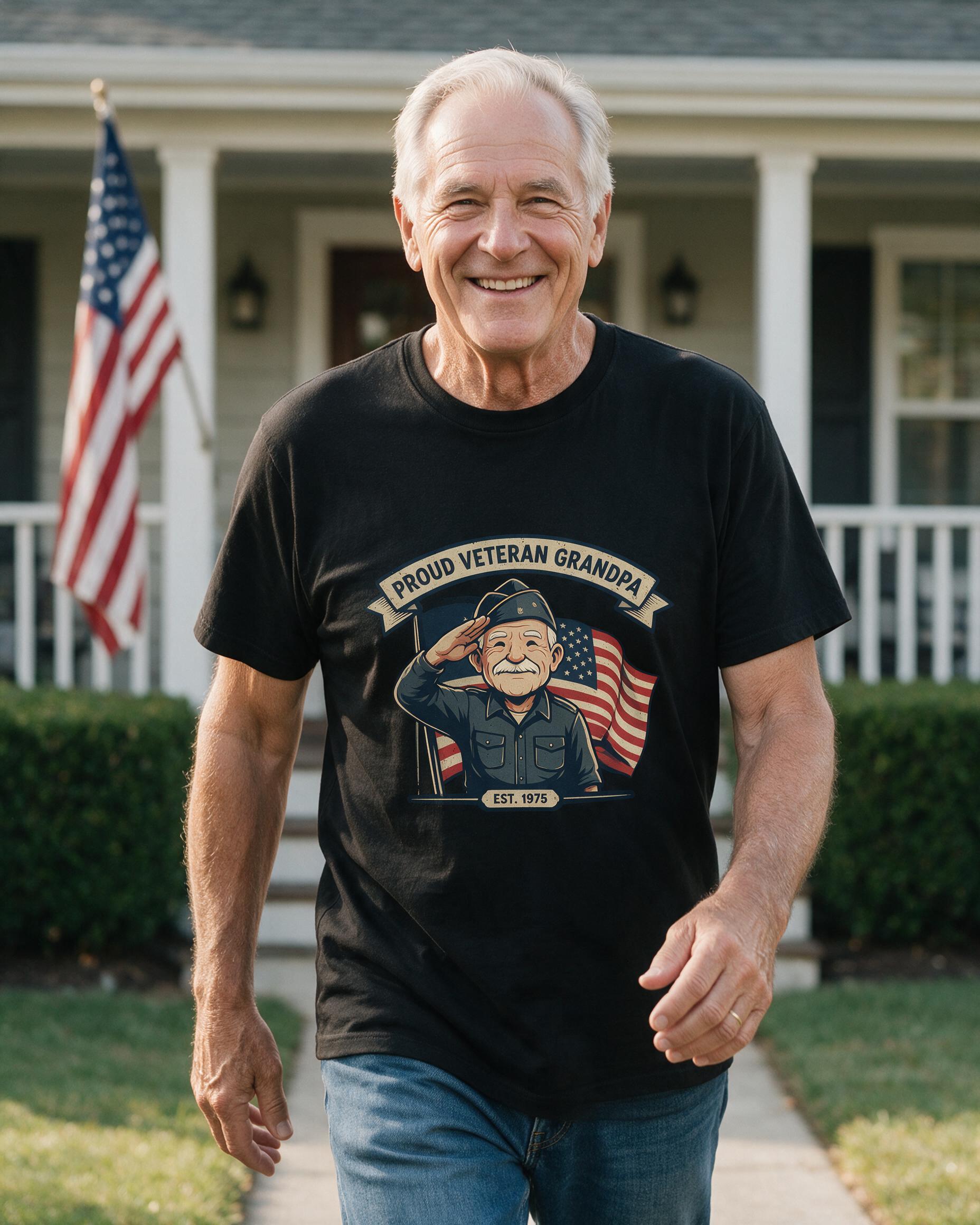 Proud Veteran Grandpa Personalized Shirt — Black