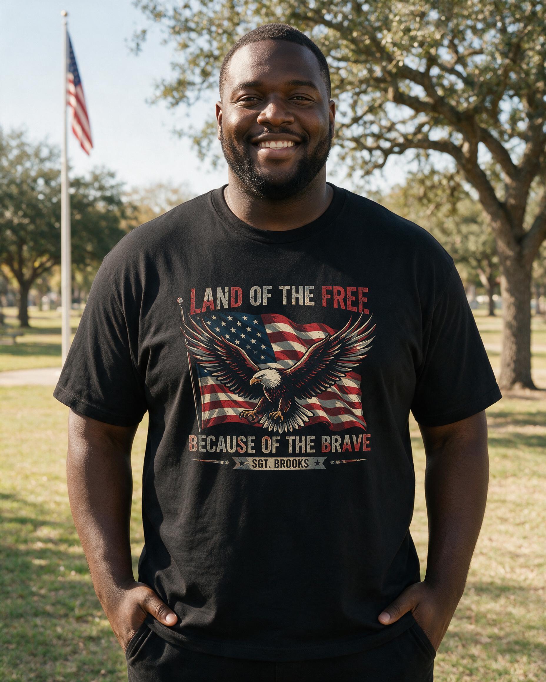 Land Of The Free Because Of The Brave Personalized Shirt — Black