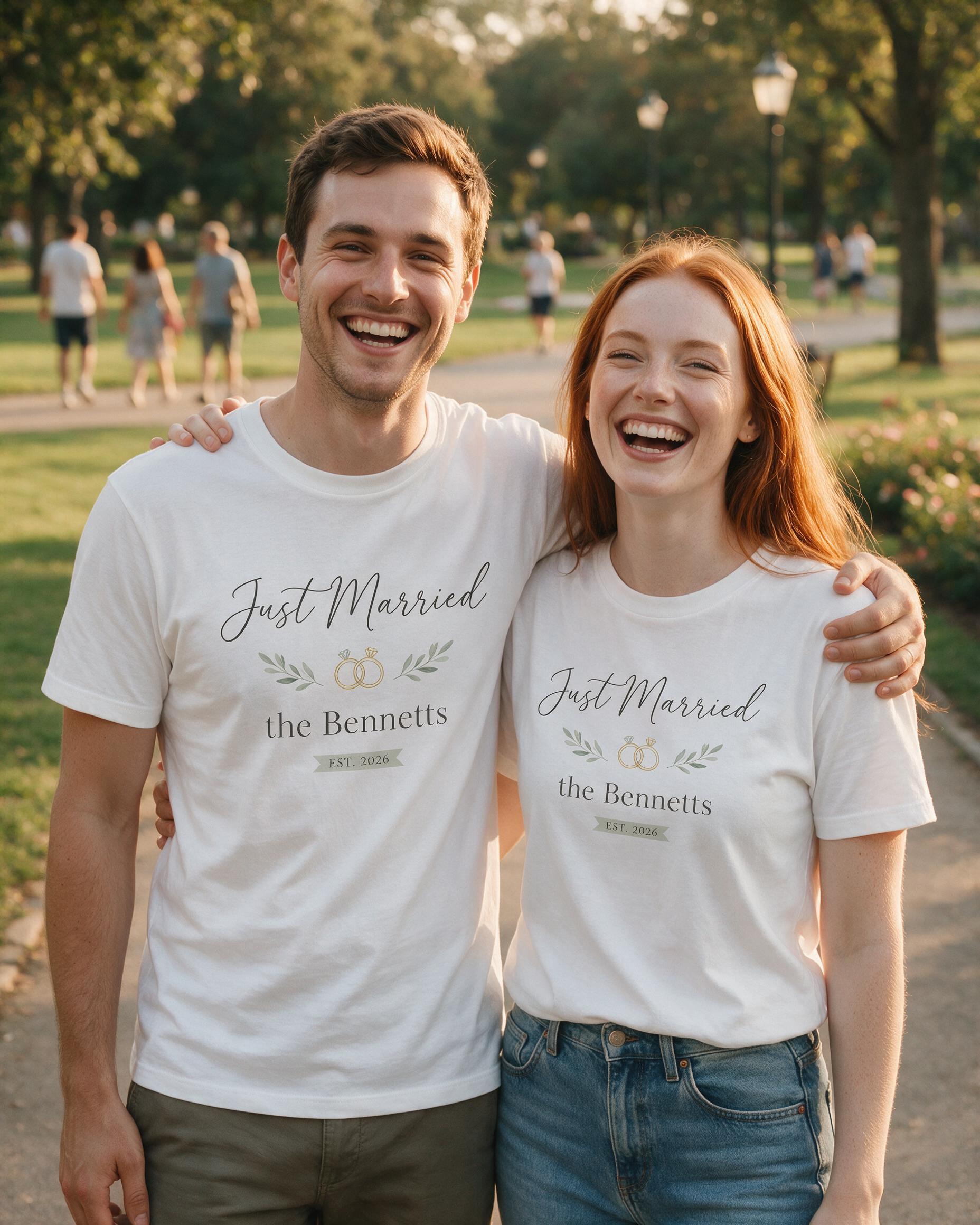 Just Married Est. Personalized Couple Shirt — White