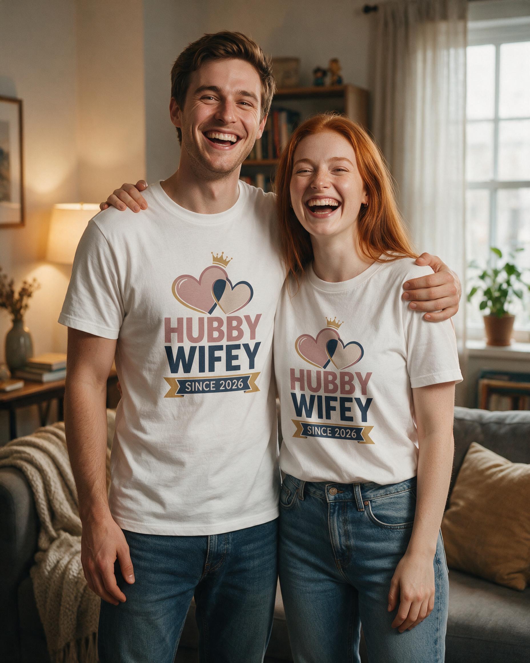 Hubby And Wifey Personalized Couple Shirt — White