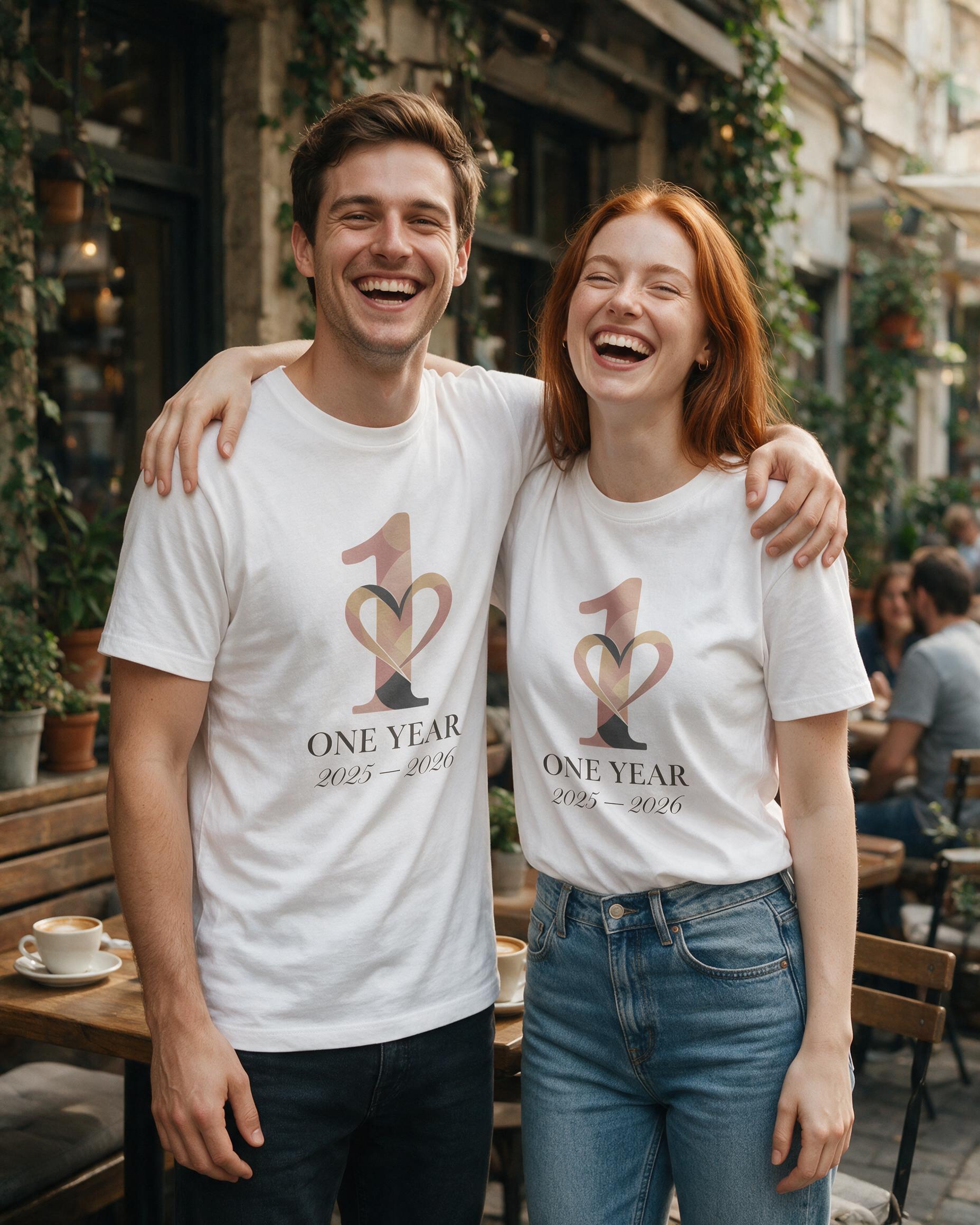 First Anniversary One Year Personalized Couple Shirt — White