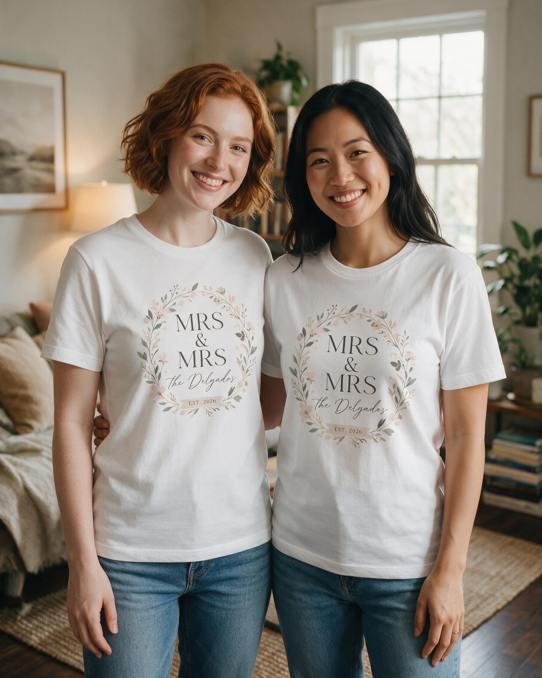 Mrs & Mrs Two Brides Personalized Wedding Shirt β White