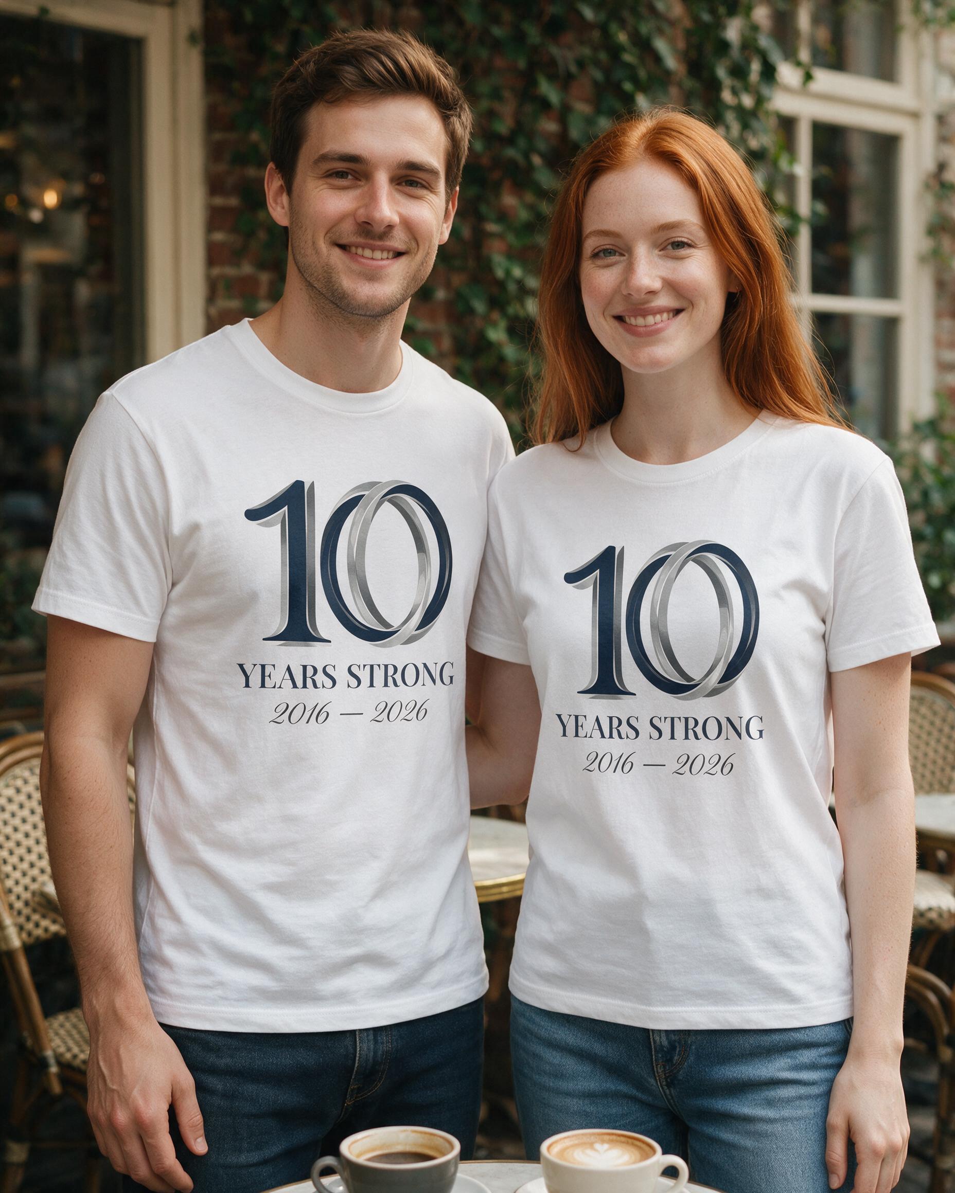 Tenth Anniversary Ten Years Strong Personalized Shirt — White