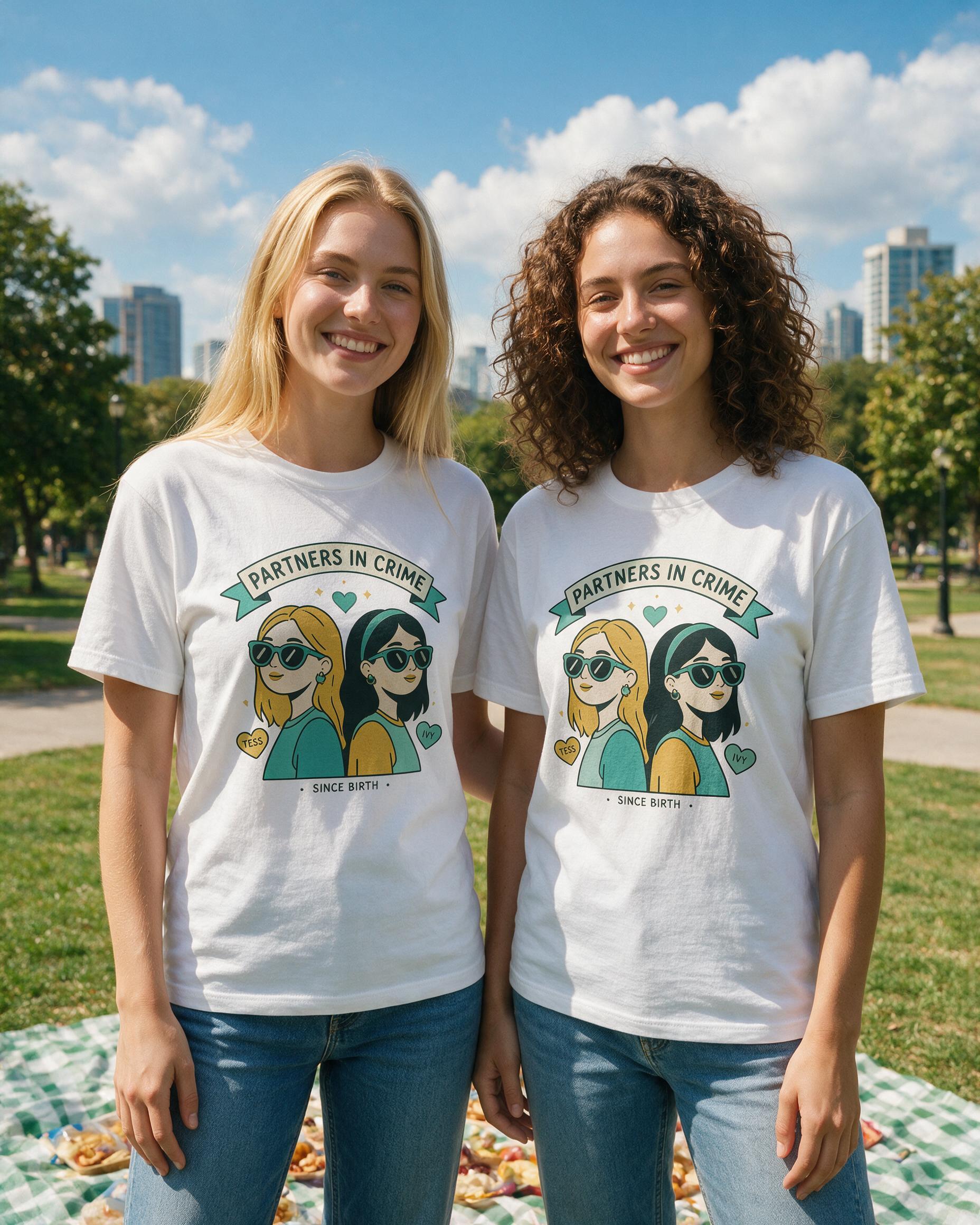 Sisters Partners In Crime Personalized Shirt — White