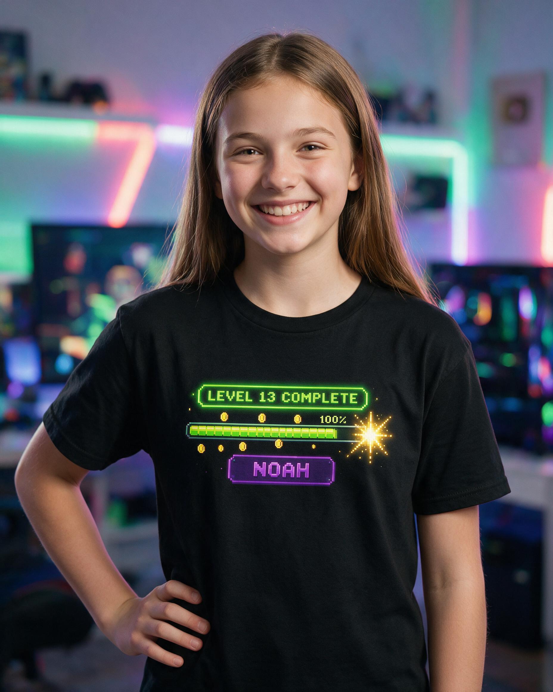 Level Complete Birthday Personalized Gamer Shirt — Black