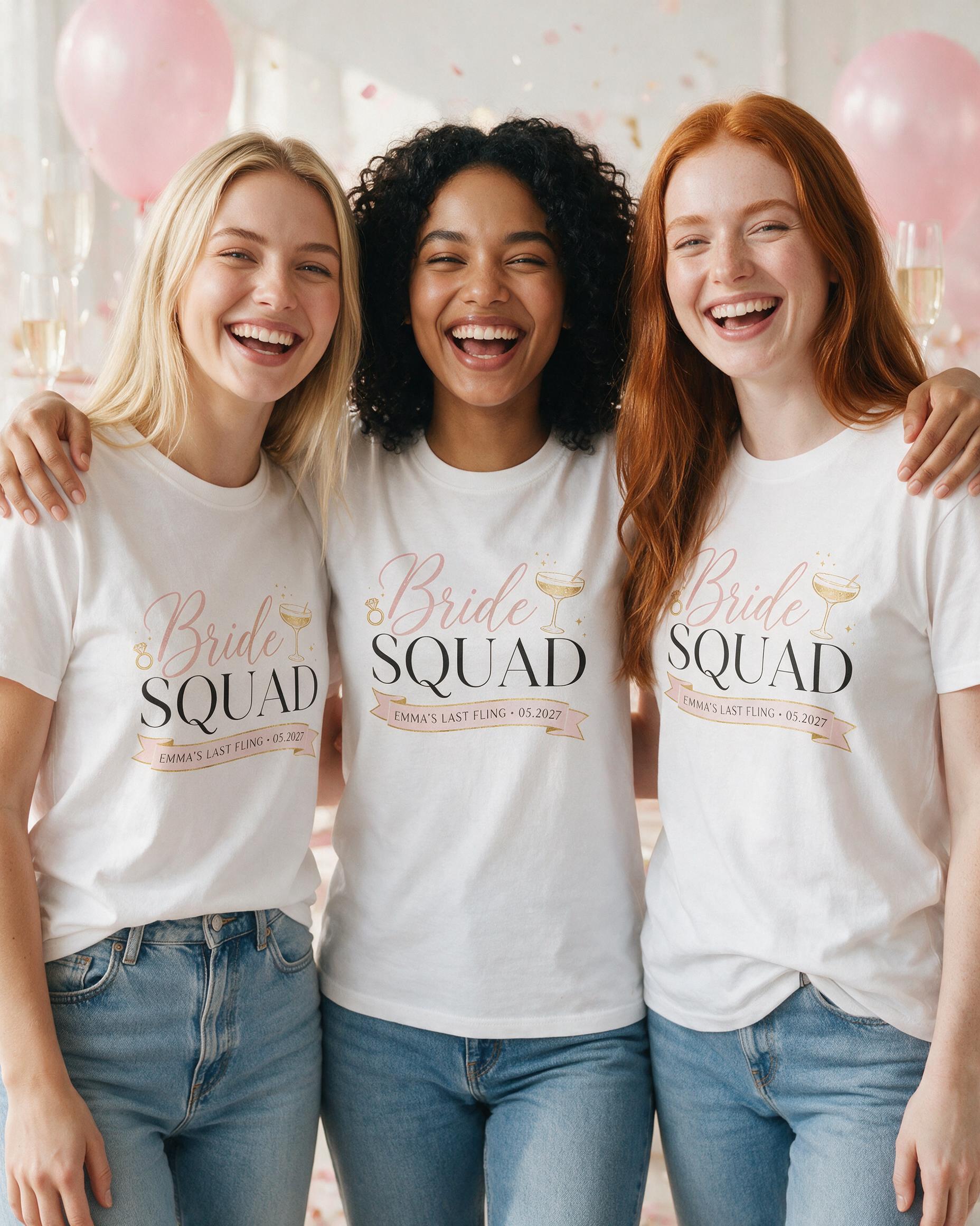 Bride Squad Personalized Bachelorette Shirt β White